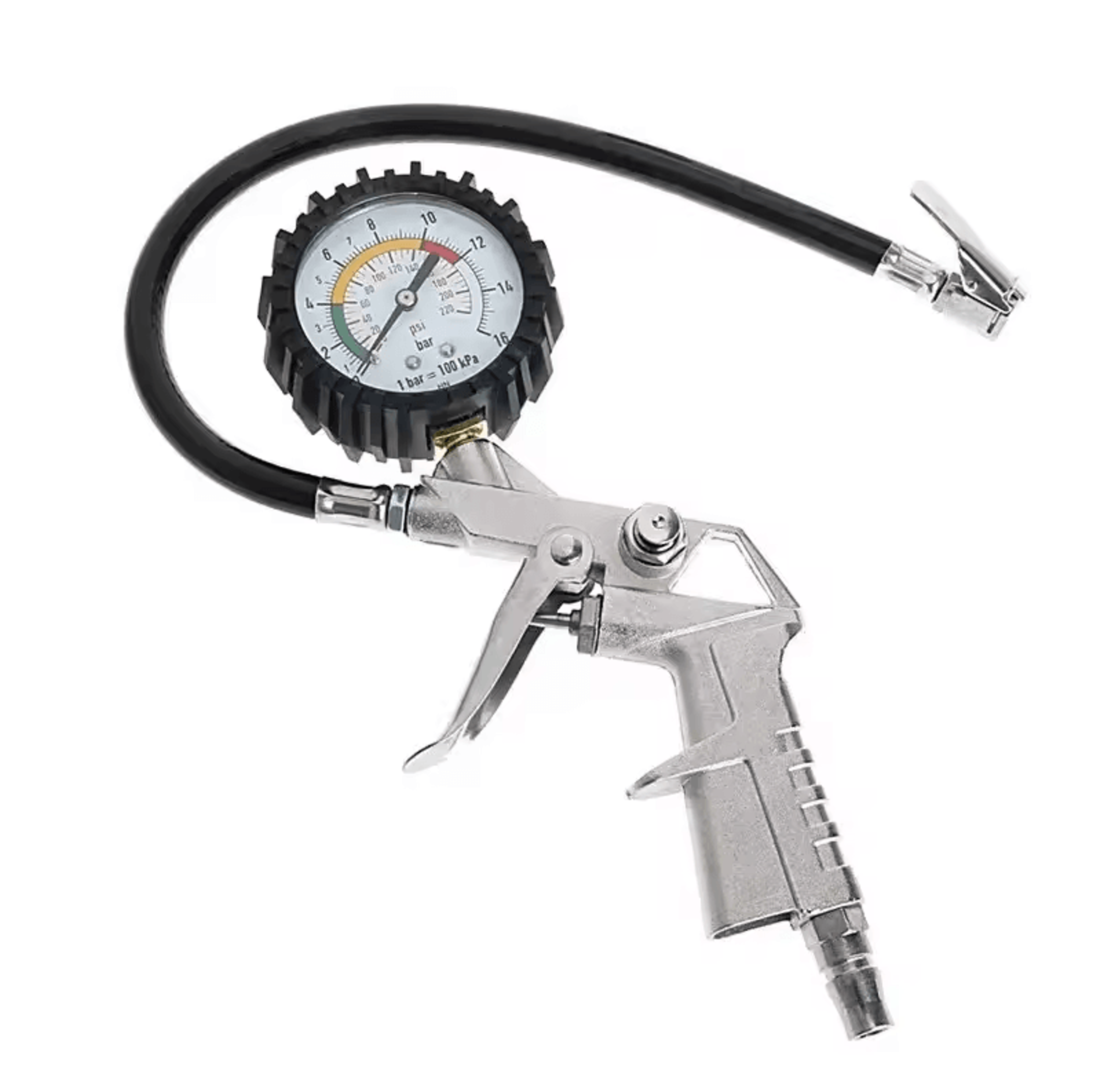 High Precision Silver Dial Tire Pressure Gauge  Car Tire Pressure Monitor Tool With Air Pump Gun Co 6