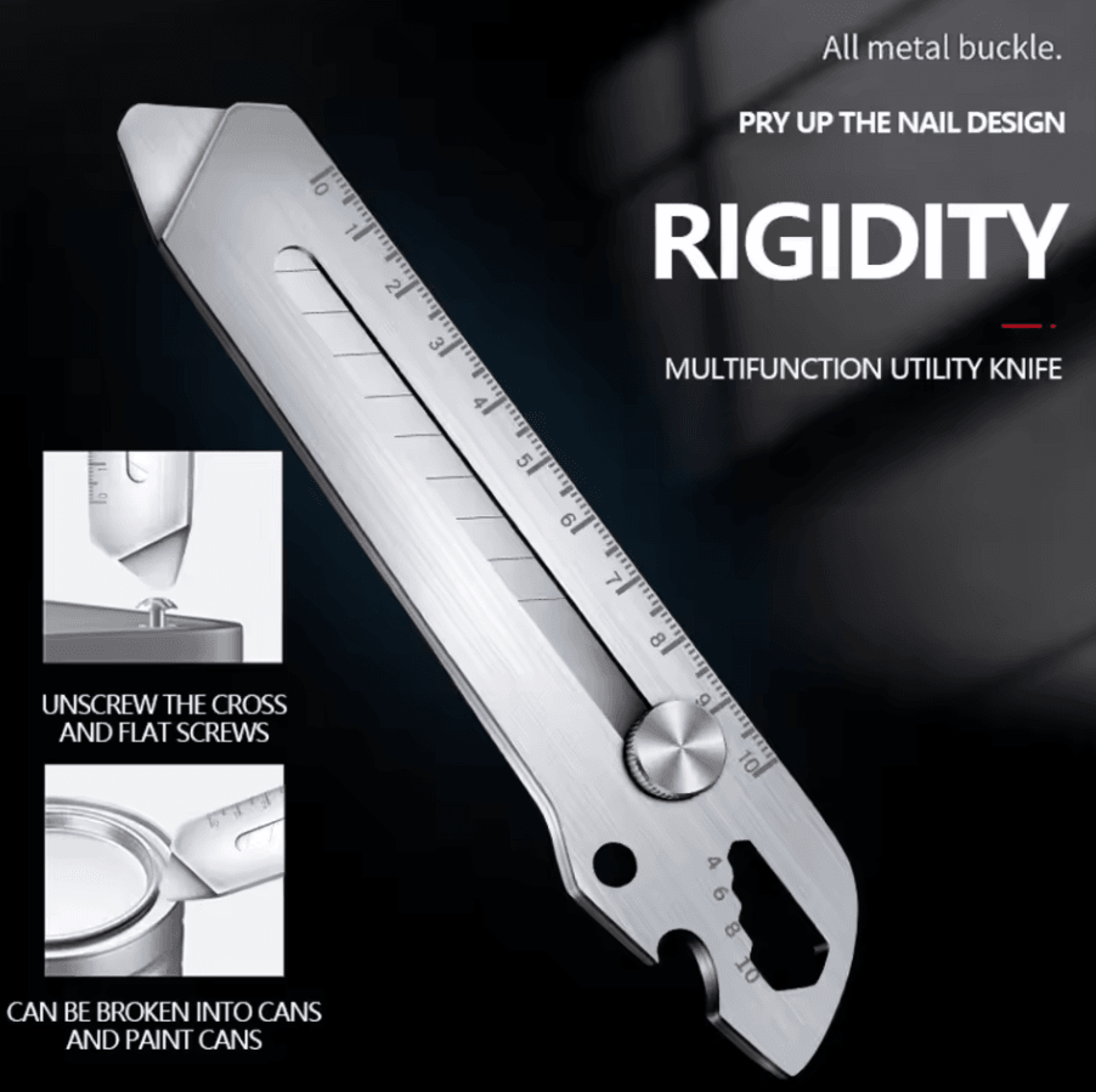 Multifunctional Utility Knife Tool  6in1 Stainless Steel All Purpose Cutter With Bottle Opener Rule 5