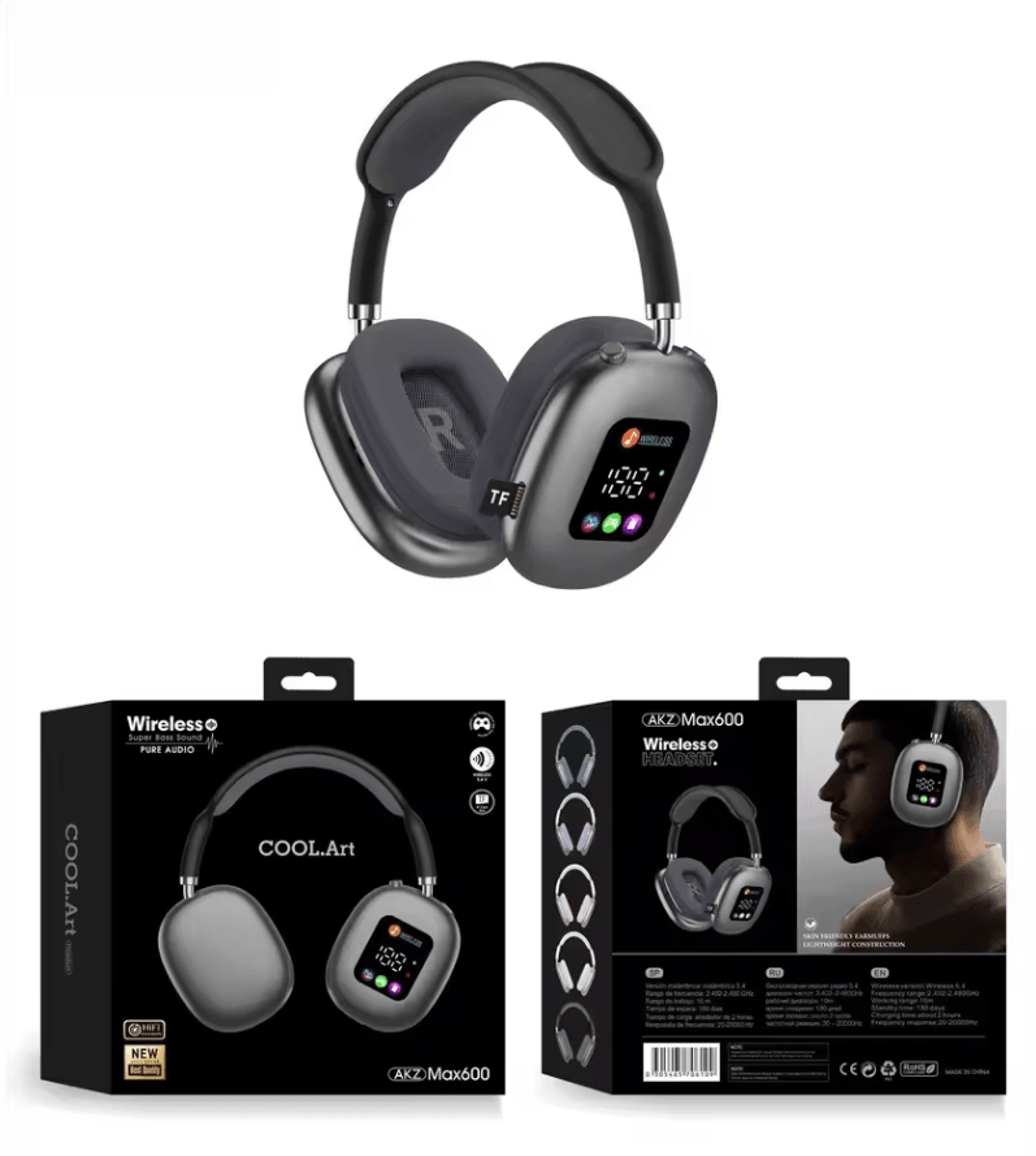 Wireless Bluetooth Touch Headphones With Digital Display  HeadMounted Noise Cancellation Earphones 6