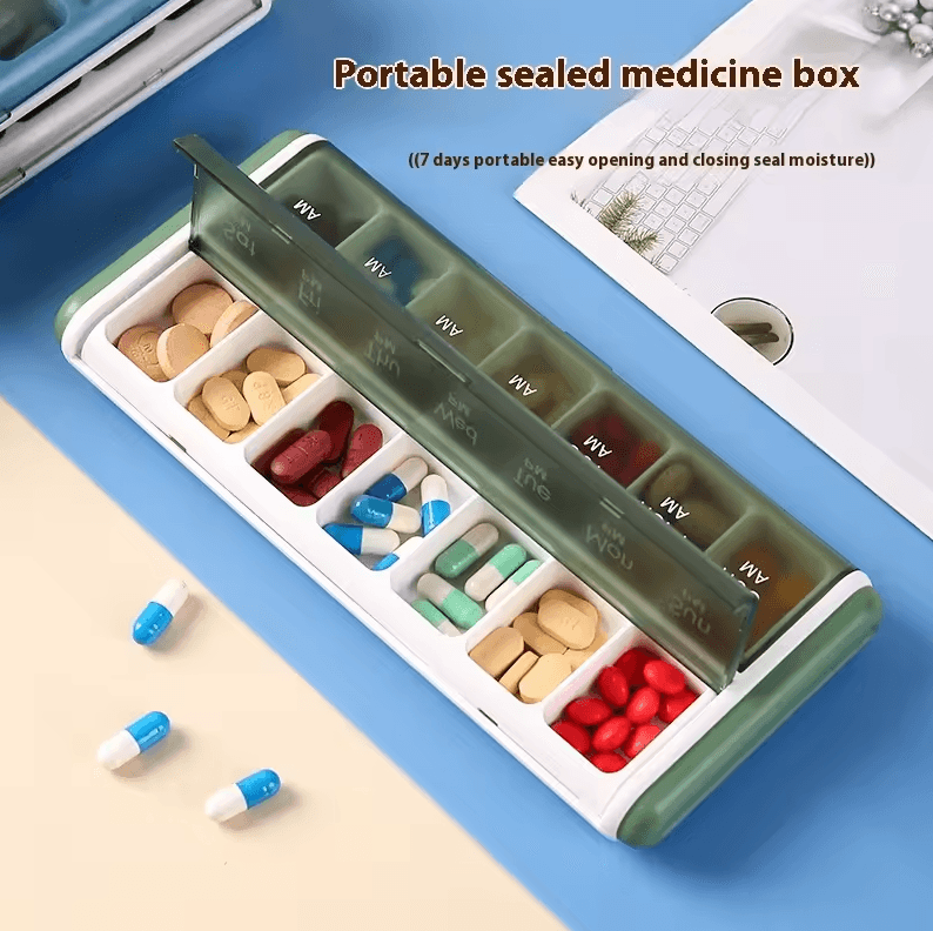14Grid 7Day Weekly Pill Organizer Box  Dustproof MoistureProof Daily Medicine  Vitamin Storage Case 5