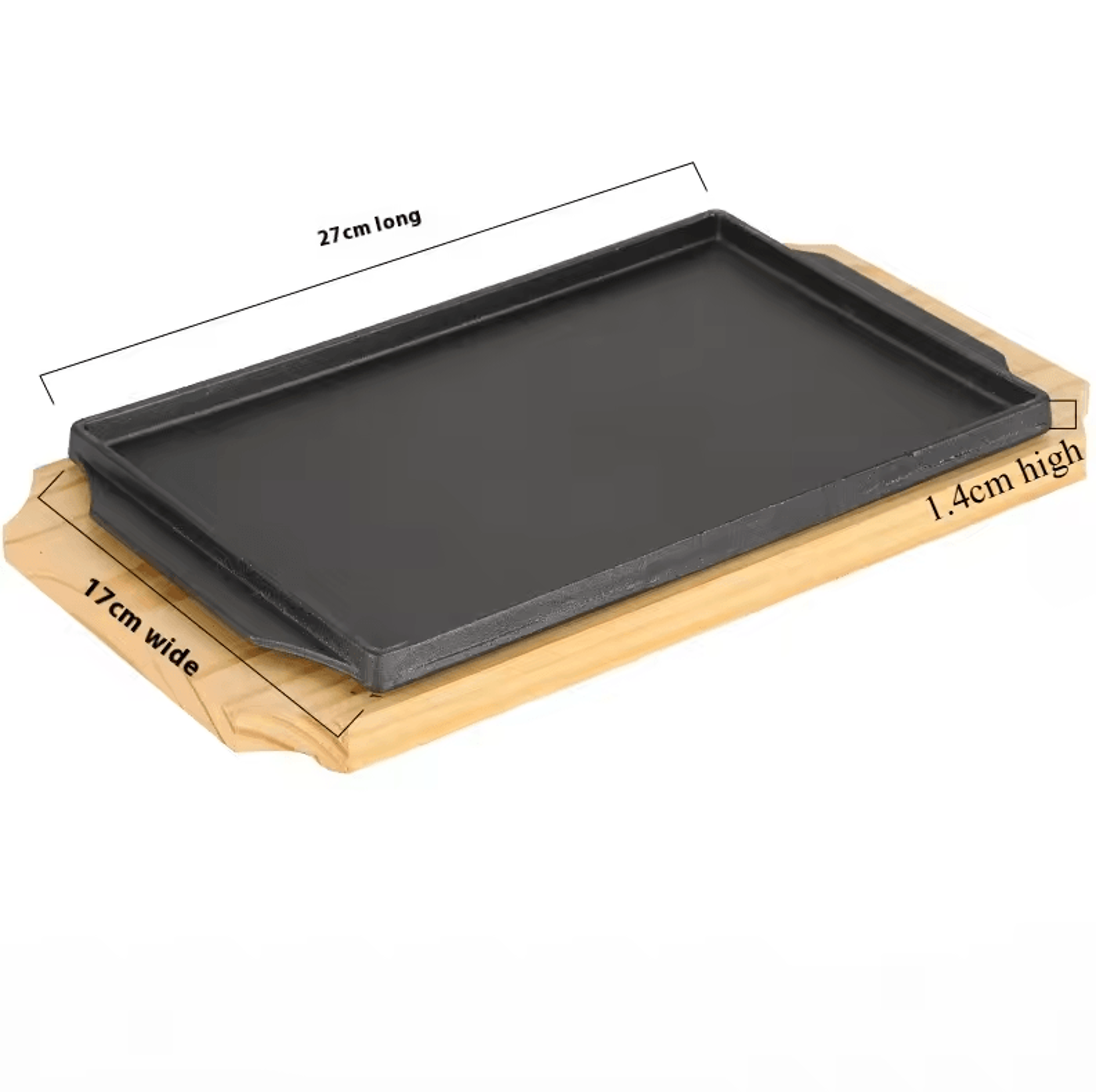 Cast Iron Sizzling Hot Plate  Rectangle Barbecue Steak Pan With Wooden Base For Teppanyaki  Grilled 6