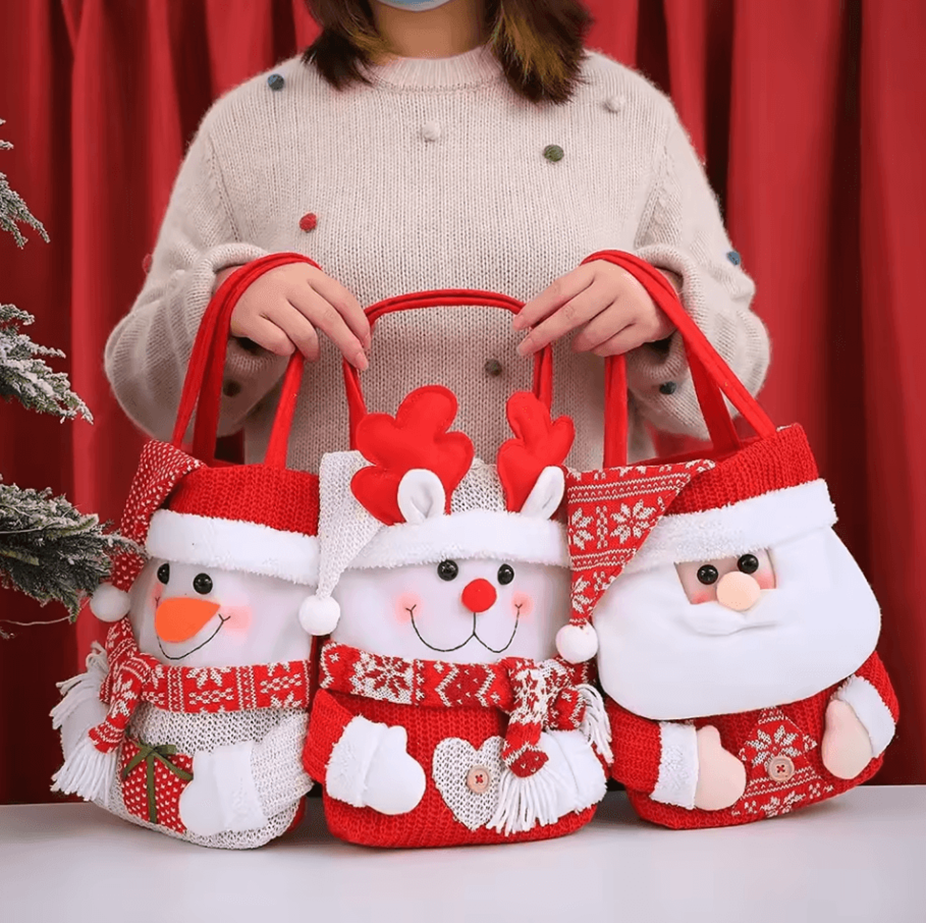 Festive Christmas Gift Tote Bags For Kids  Cartoon Christmas Eve Candy Gift Sacks 1
