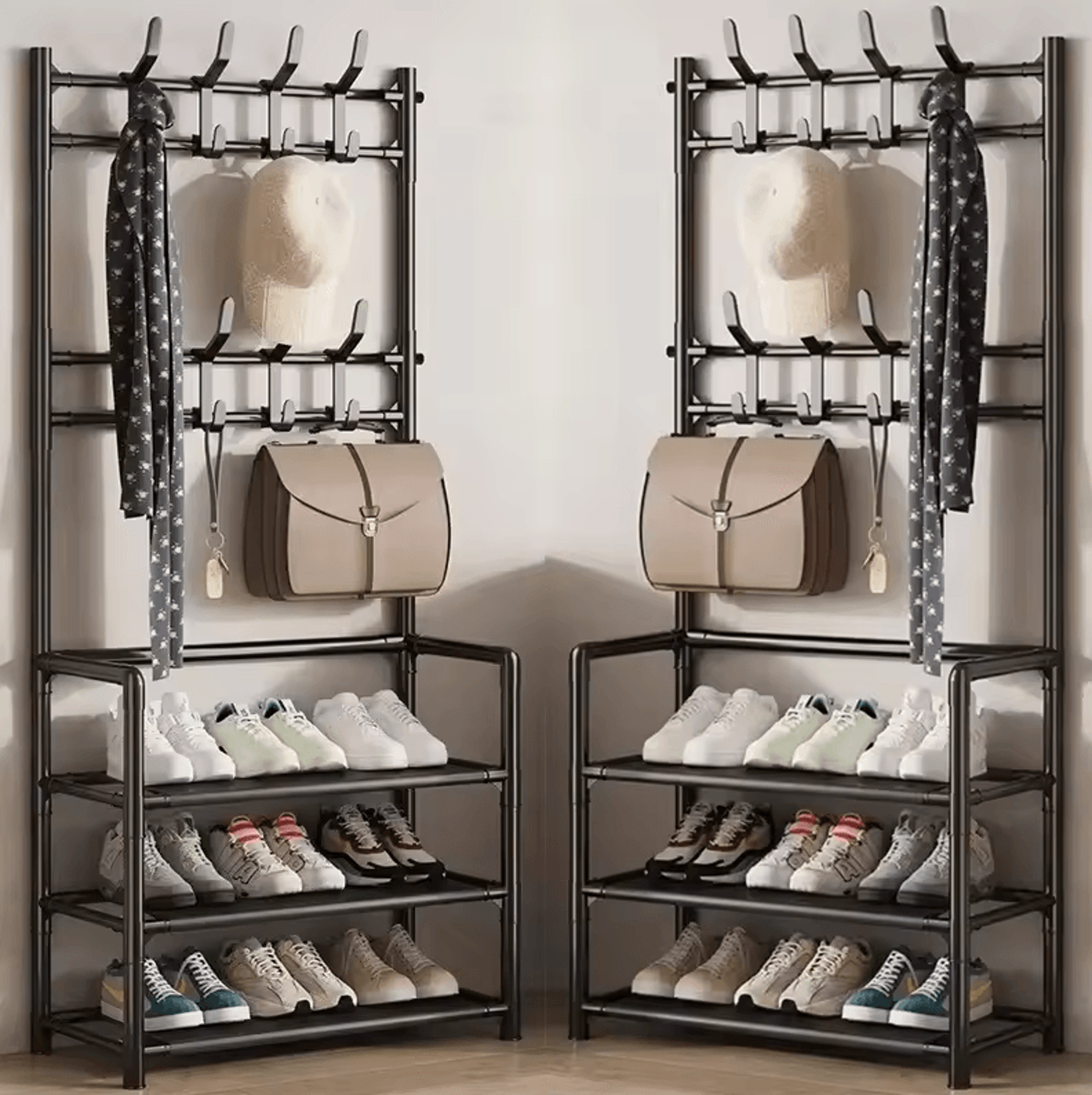 MultiLayer Clothes  Shoe Rack  FloorStanding Organizer With DIY Doorway Hanger Shelf 11