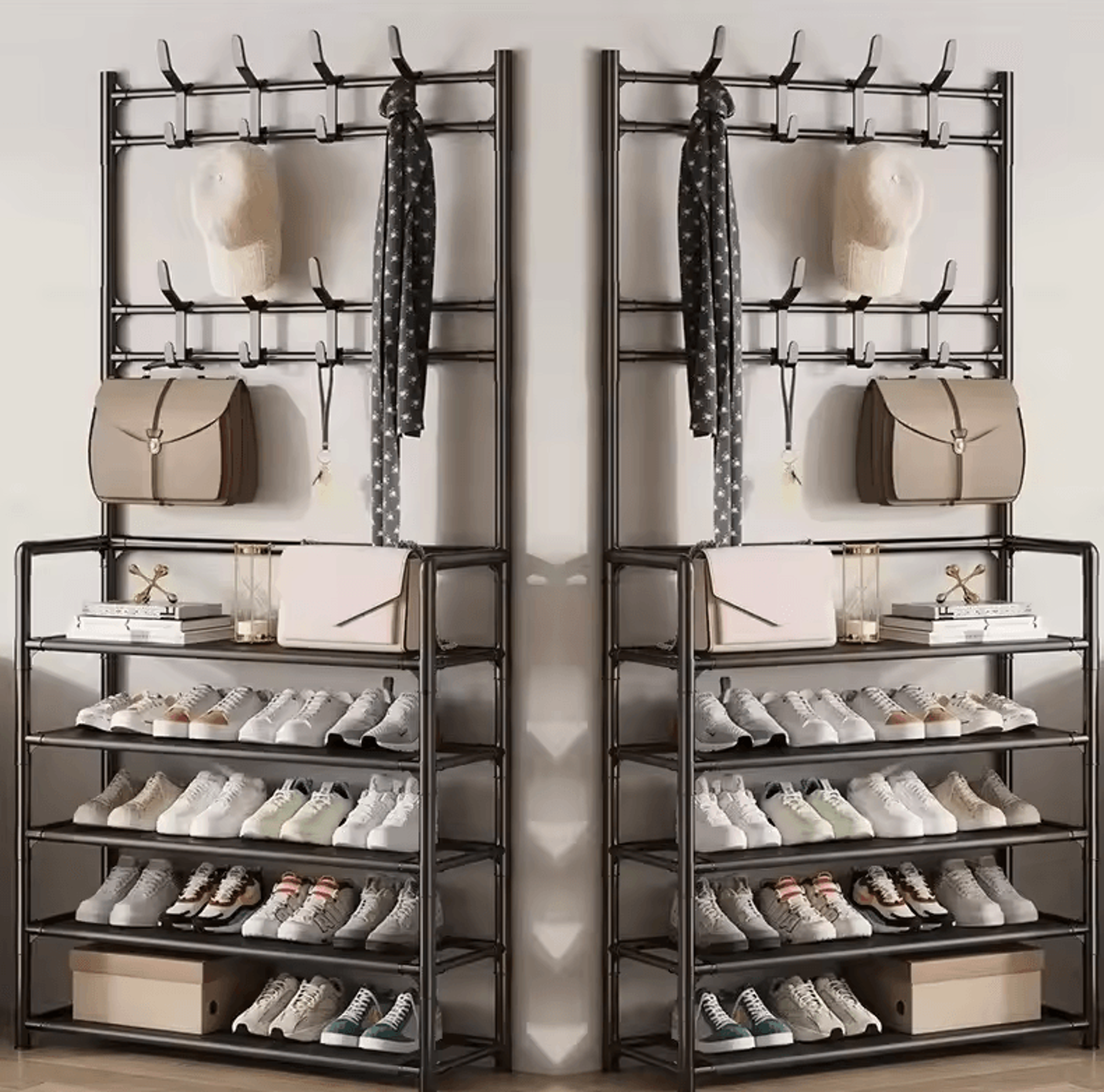 MultiLayer Clothes  Shoe Rack  FloorStanding Organizer With DIY Doorway Hanger Shelf 16