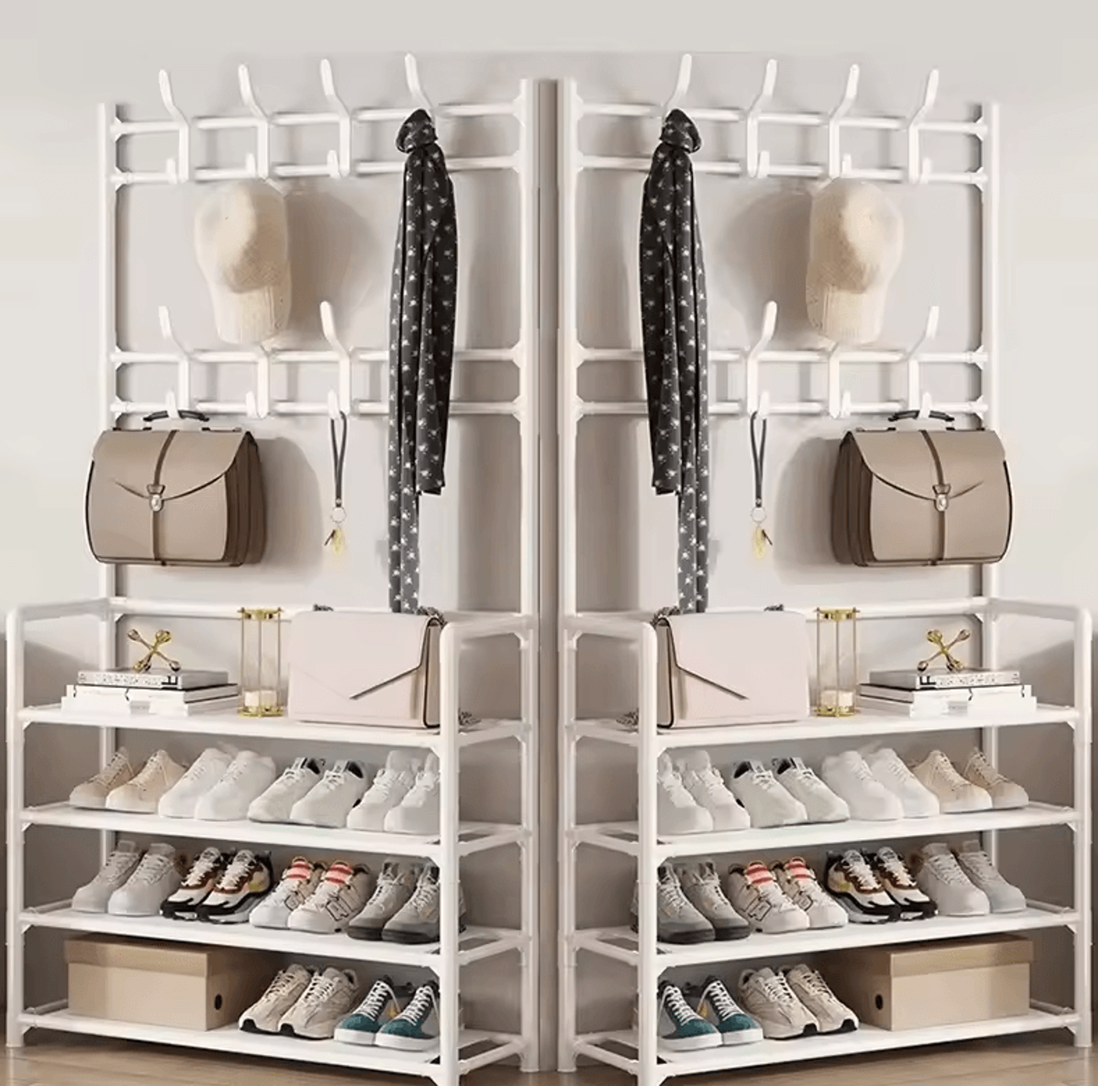 MultiLayer Clothes  Shoe Rack  FloorStanding Organizer With DIY Doorway Hanger Shelf 19