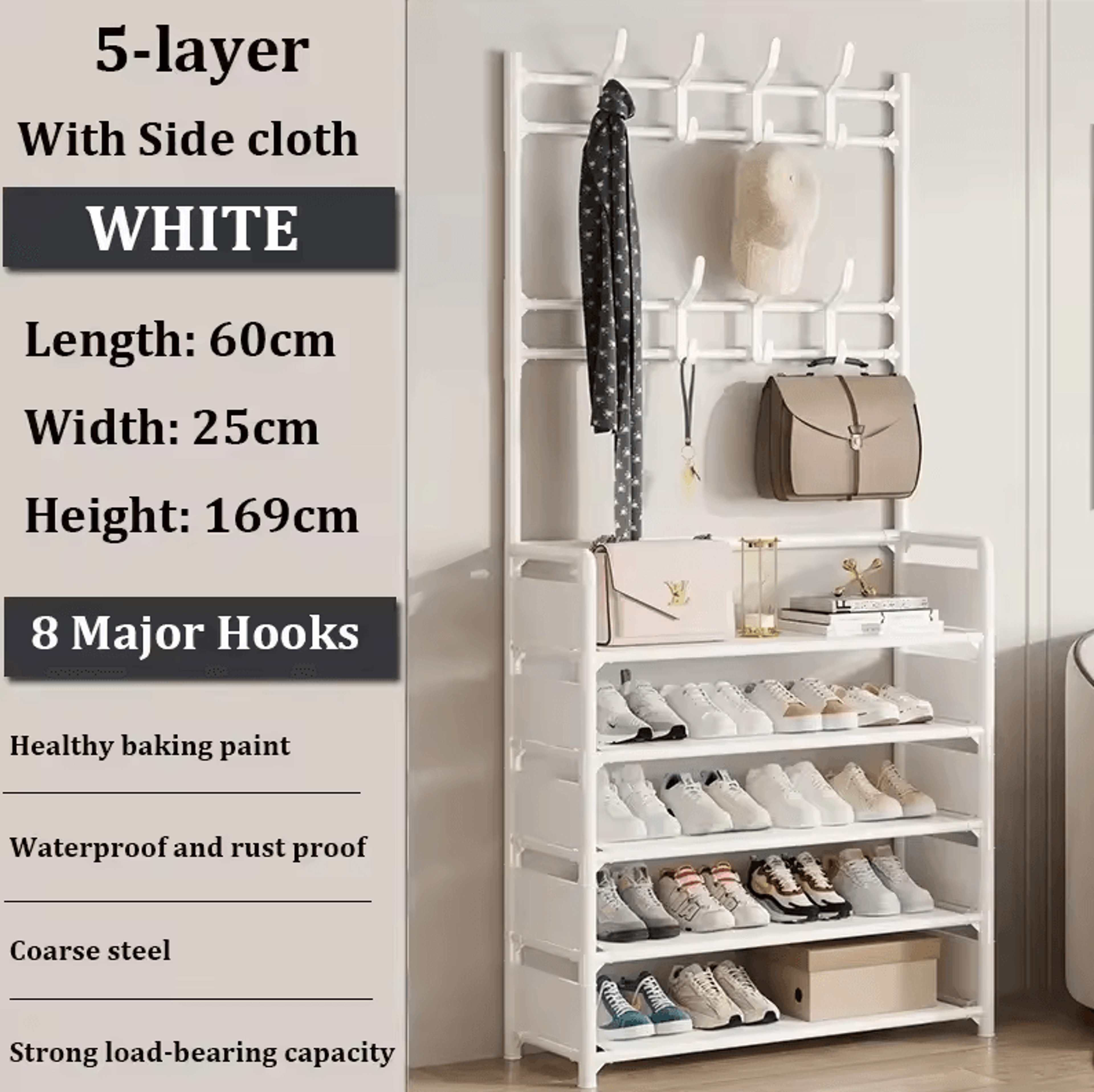 MultiLayer Clothes  Shoe Rack  FloorStanding Organizer With DIY Doorway Hanger Shelf 8