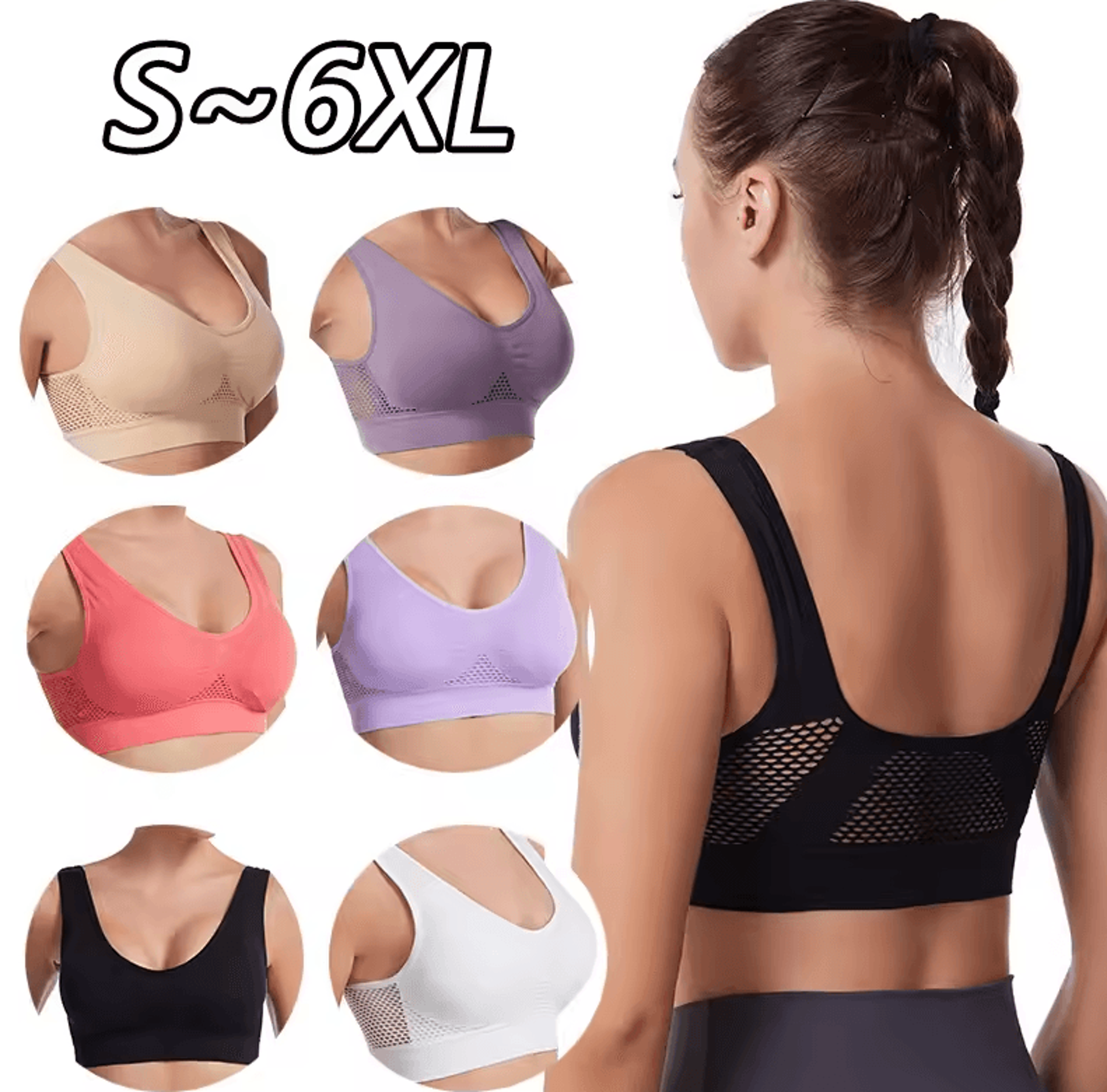 Plus Size Seamless Sports Bra  Wireless Shockproof Fitness  Yoga Crop Top Up To 6XL 0
