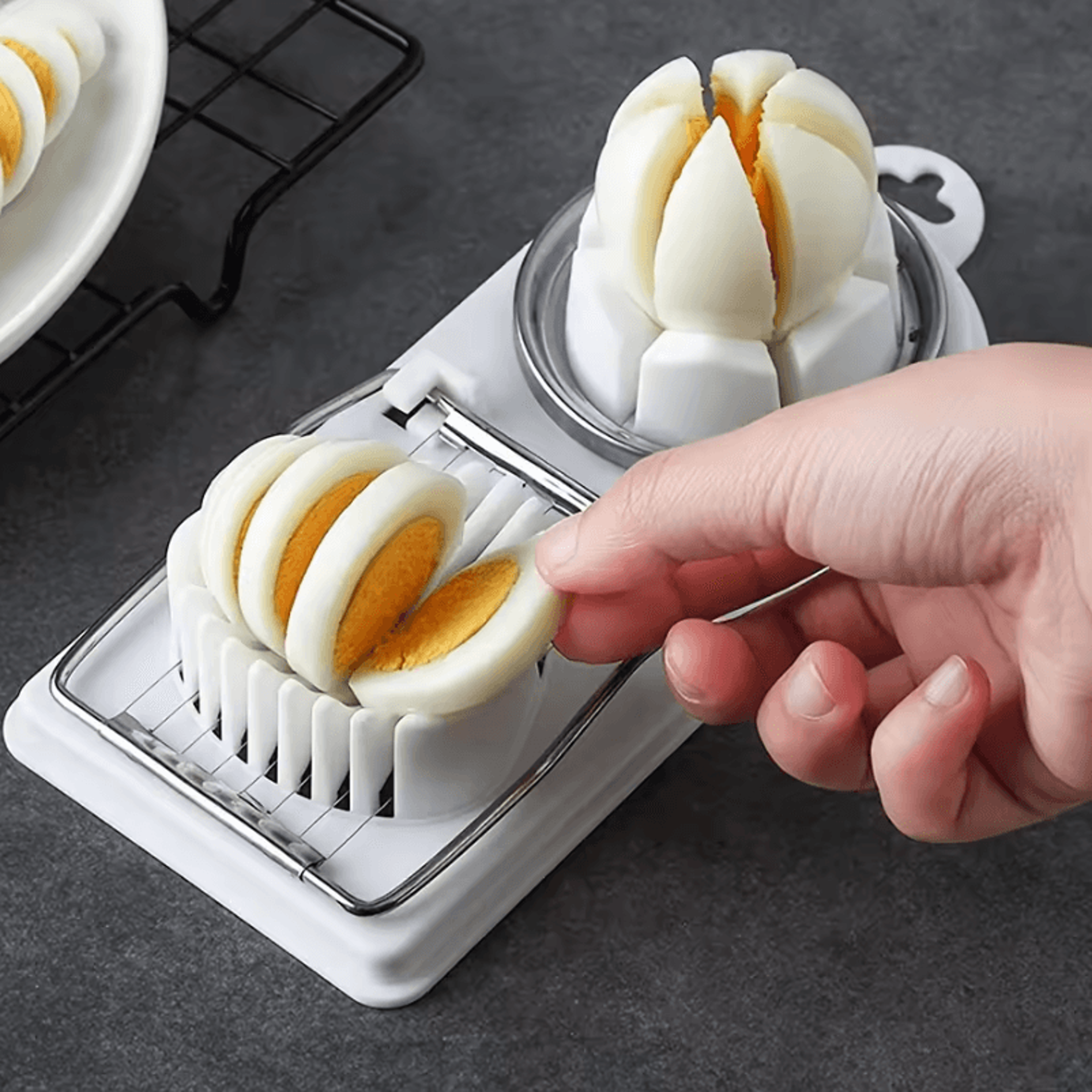 2in1 Multifunctional Egg Cutter With Stainless Steel Wire And PP Base 0