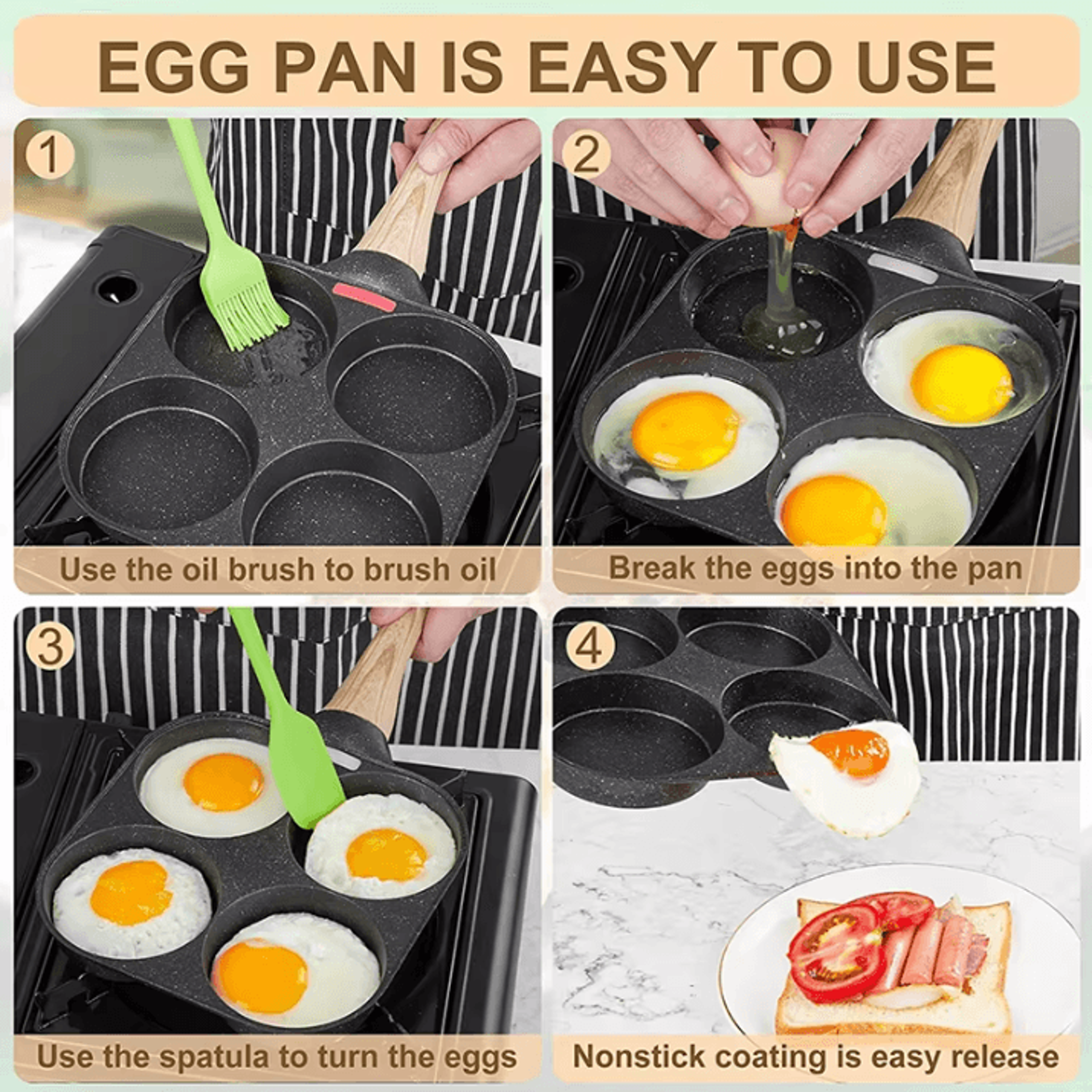 LMETJMA 4Cup Nonstick Pancake And Egg Frying Pan For Gas And Induction Cookers 2