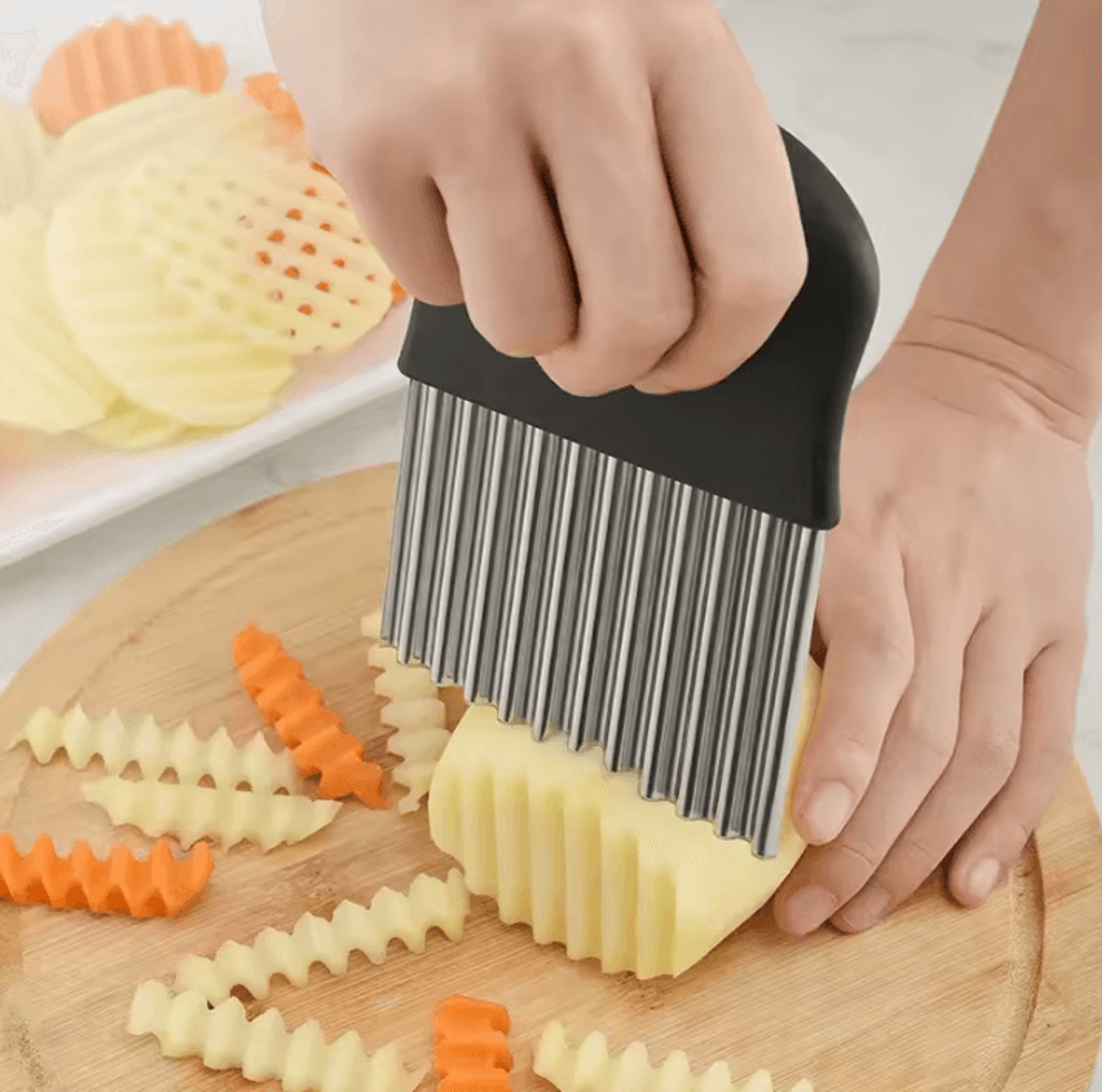 Stainless Steel Potato Chip Slicer Dough Vegetable Fruit Crinkle Wavy Kitchen Knife Cutter Chopper  0