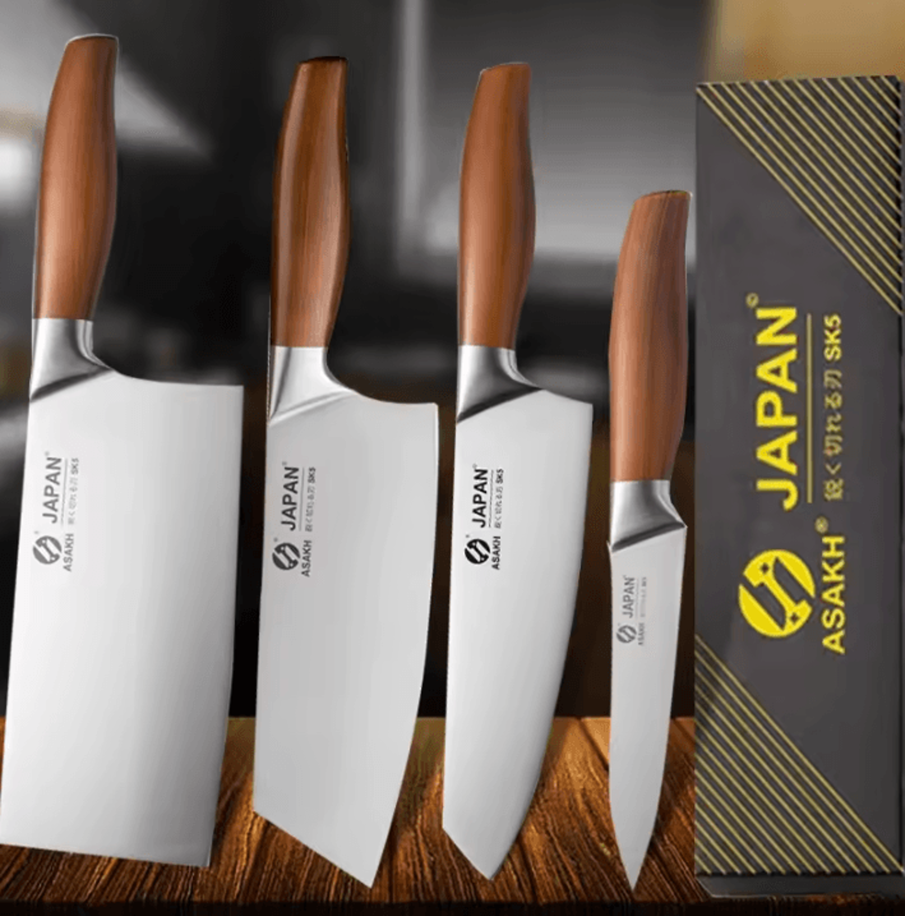 Professional Japanese Kitchen Knives Set With Chef Santoku Fillet And Cleaver 0