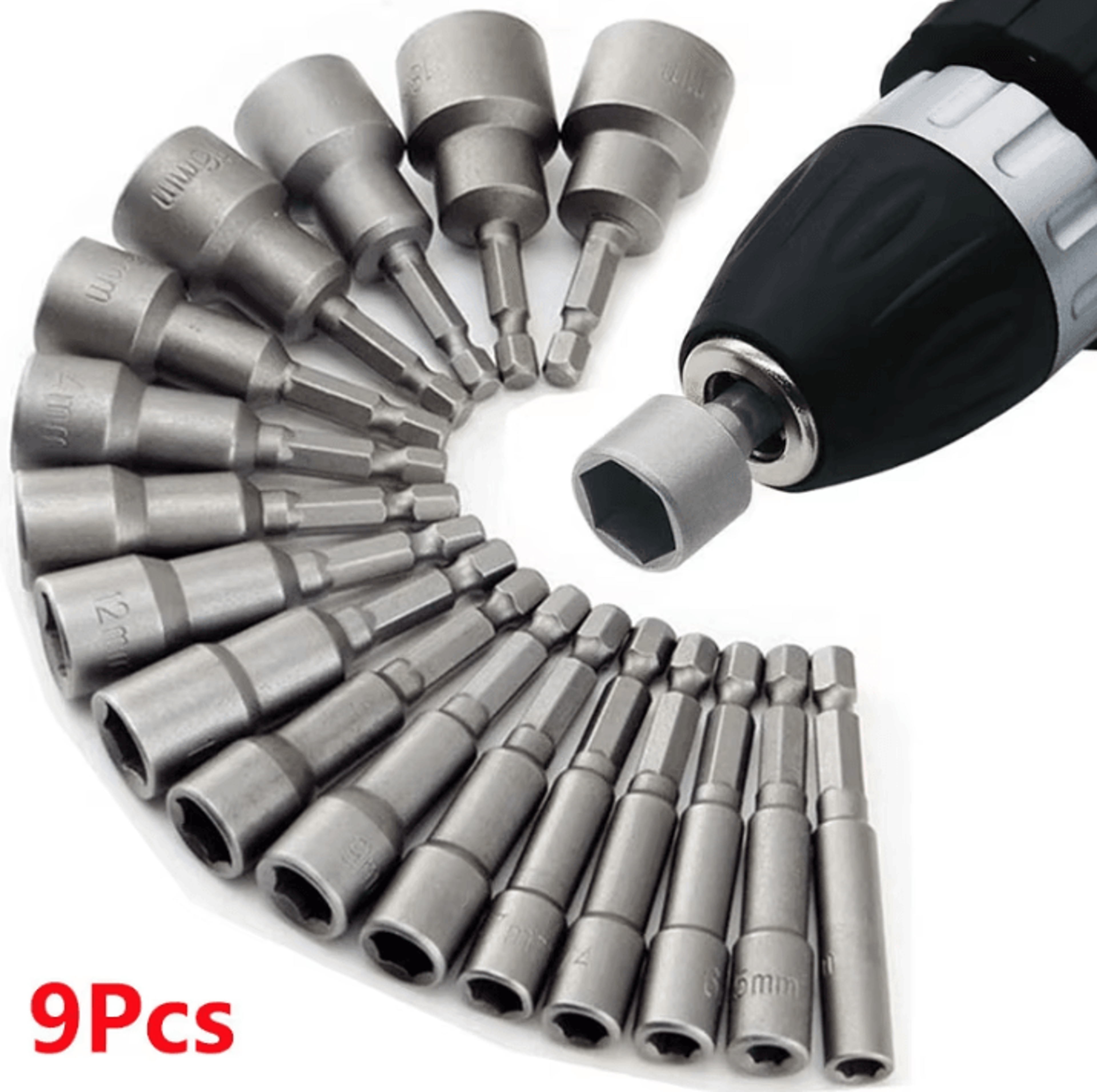 9Piece Hex Socket  Nut Driver Set  MultiSize Screwdriver Bit  Socket Wrench Tool Kit 5mm13mm 0