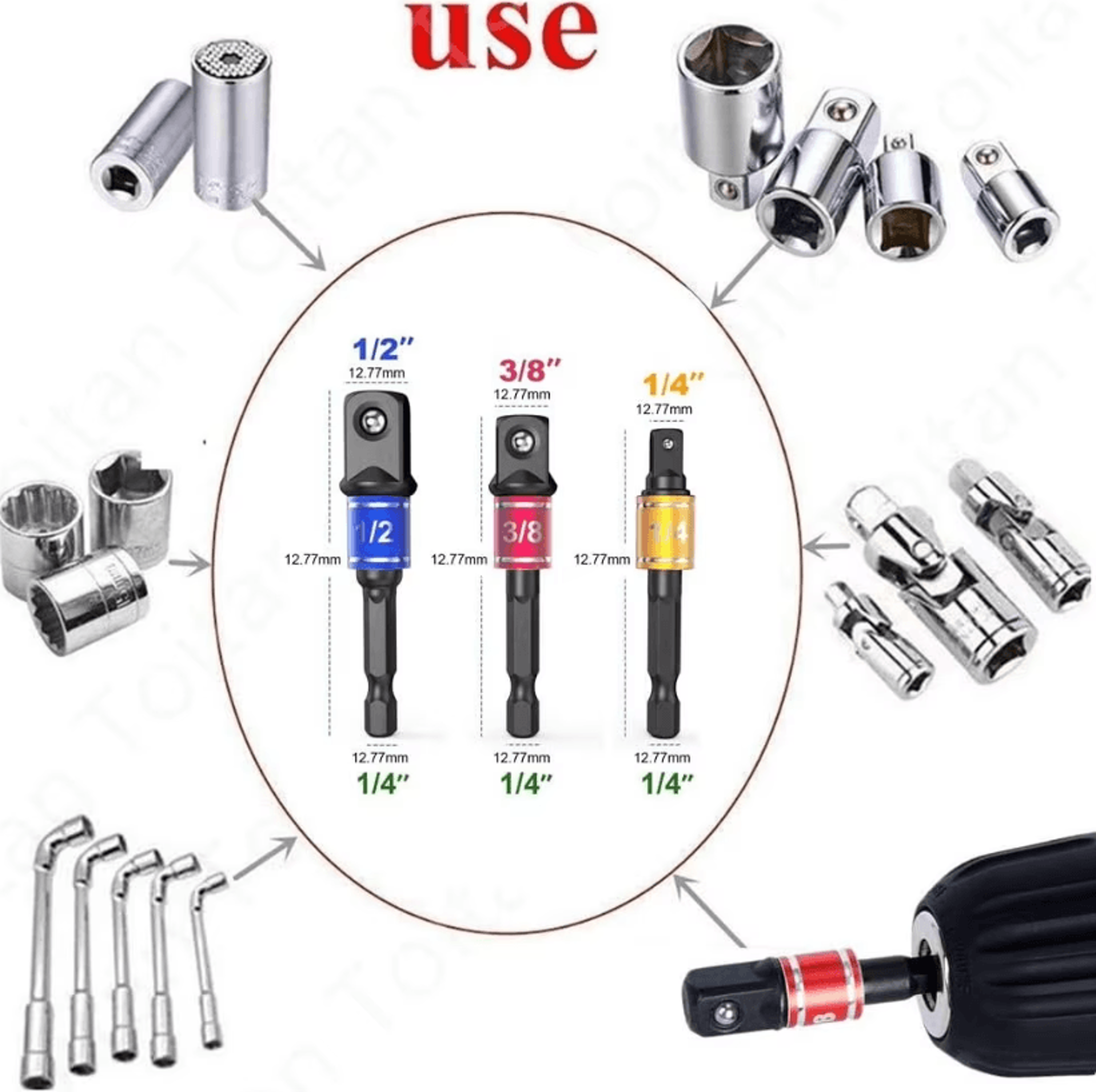 Impact Grade 105 Angle Socket Adapter Set  Power Tool Driver Extension  Screwdriver Holder 4