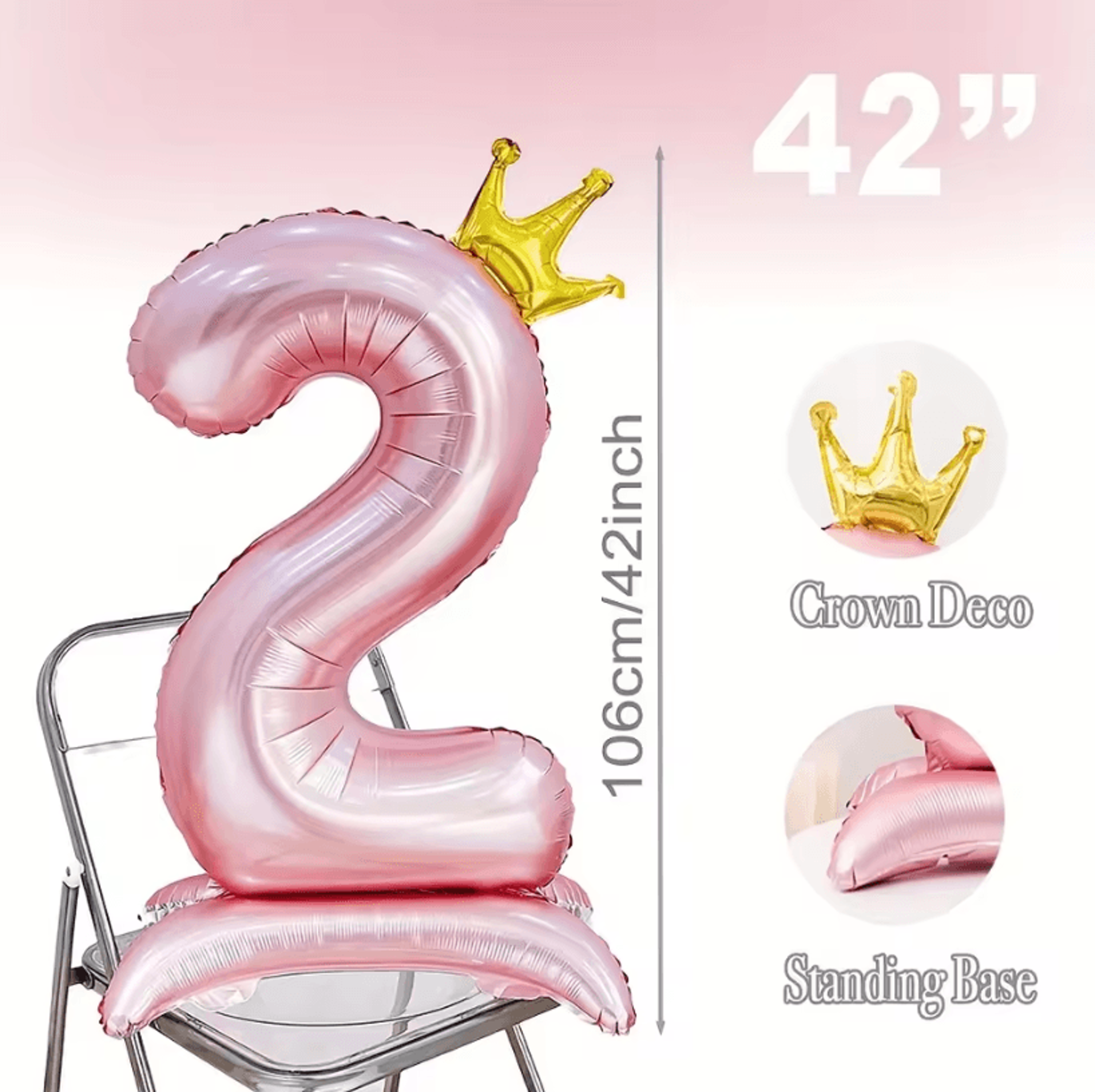 Elegant 40 Inch Number Balloons  Princess Birthday Balloons With Pink Crown Balloons For Party Deco 5