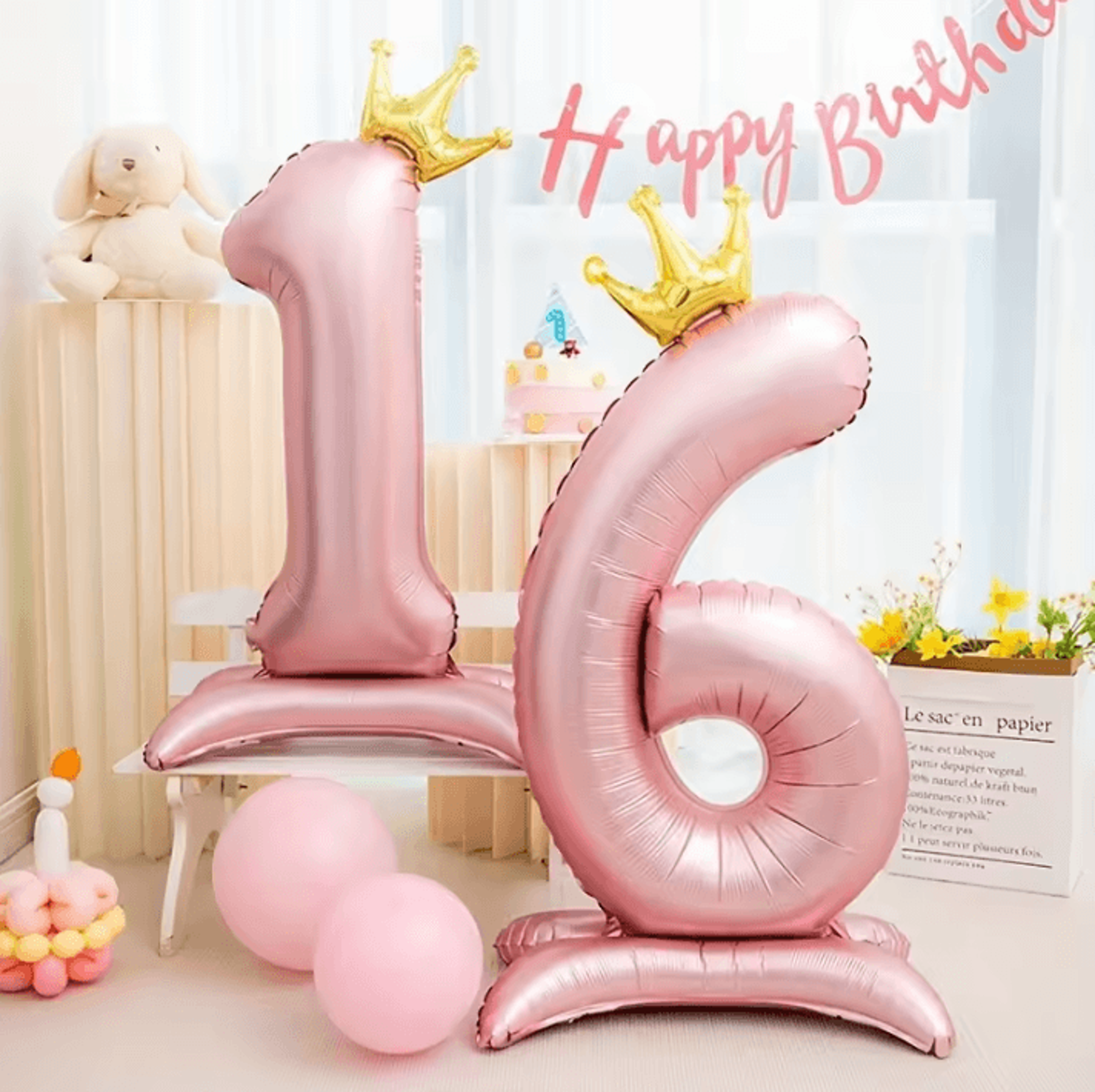 Elegant 40 Inch Number Balloons  Princess Birthday Balloons With Pink Crown Balloons For Party Deco 2