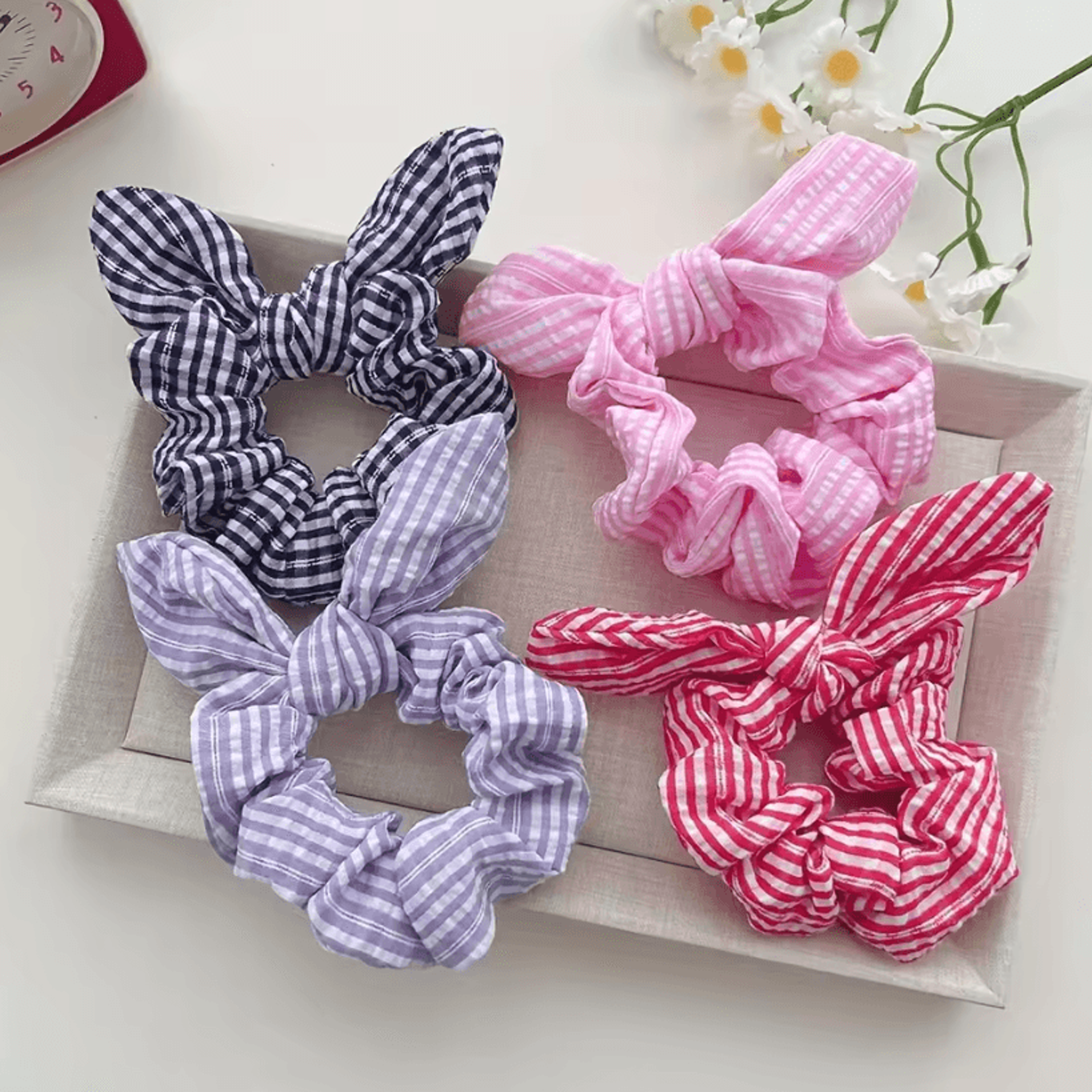 Plaid Plaid Hair Scrunchie  NoDamage Ponytail Holder With Sweet Cat Ears Hair Accessory Vintage Sty 0