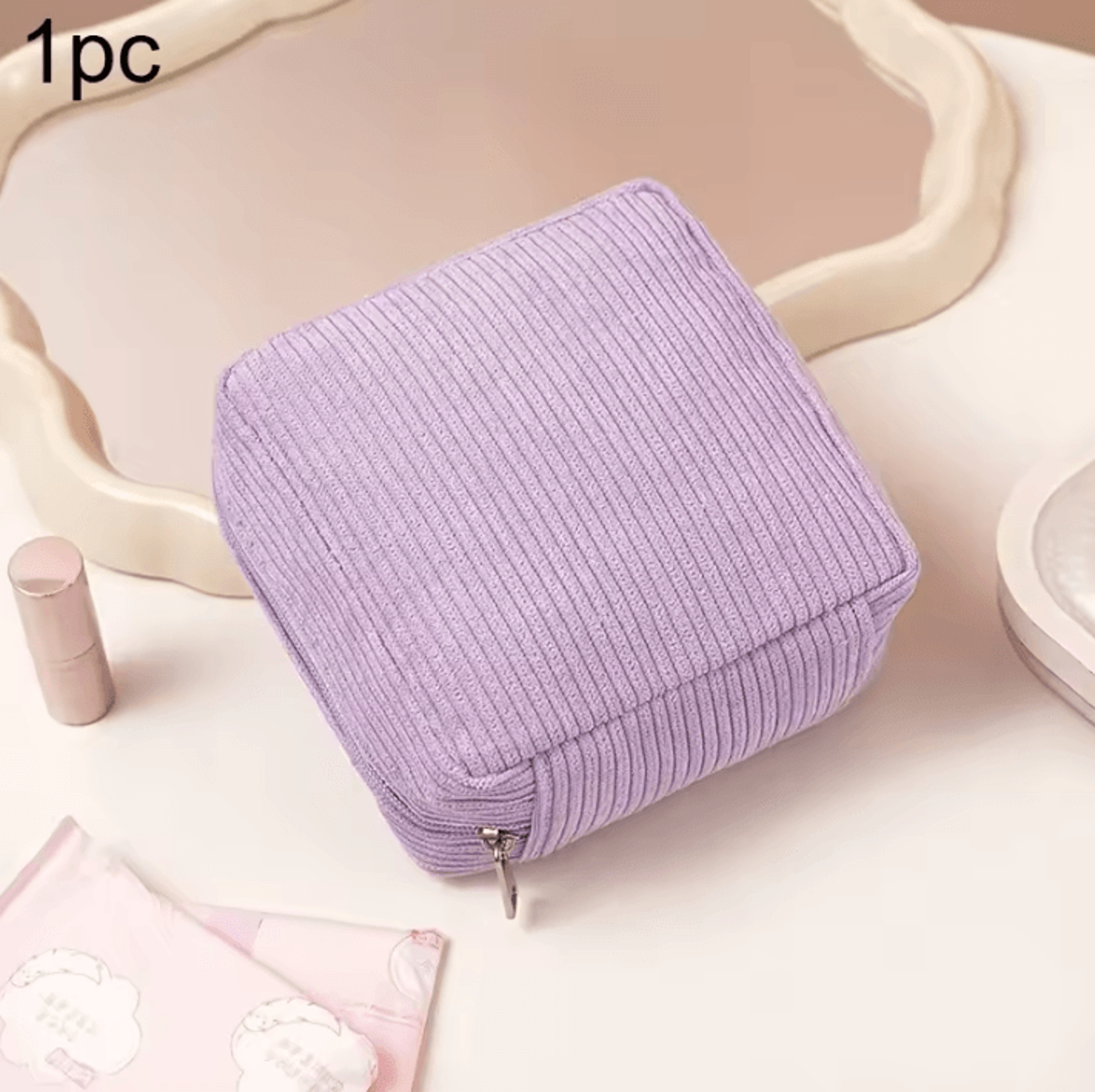 Makeup  Toiletry Storage Bag  Solid Color Sanitary Napkin Organizer Bag Large Capacity Travel Pouch 8