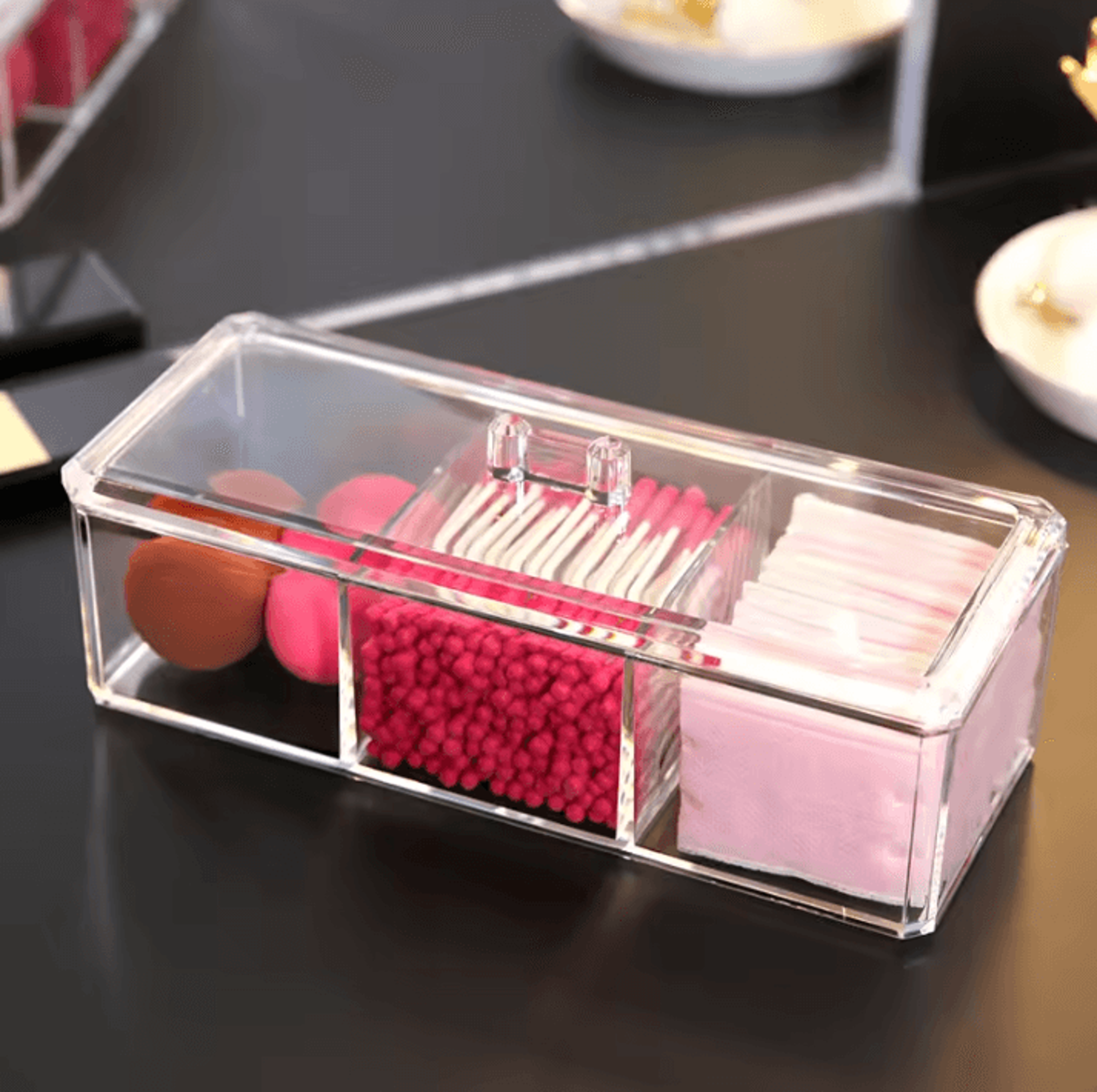 Acrylic Makeup Organizer  Transparent Cosmetic Storage Box With ThreeGrid Storage Container For Cot 1