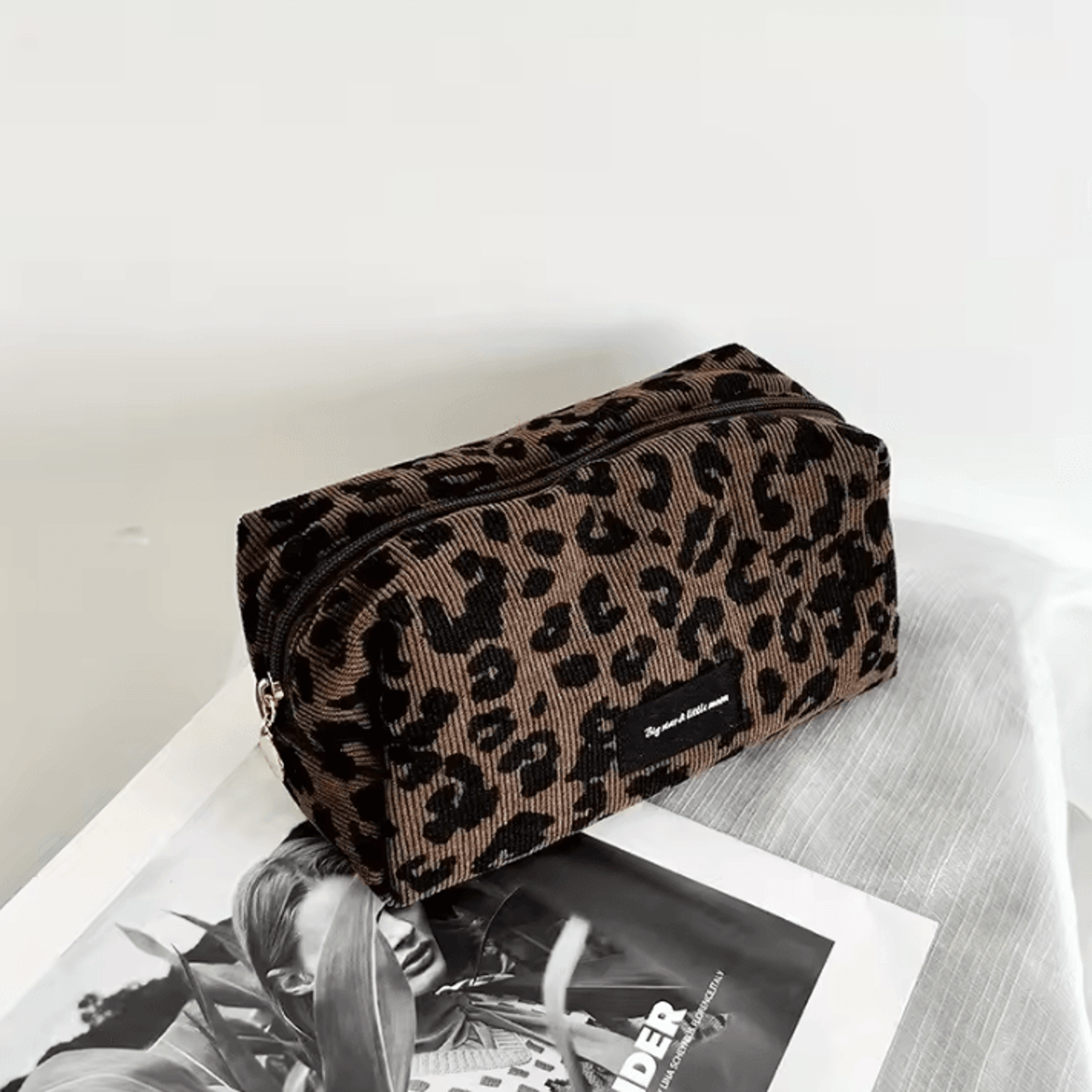 Leopard Makeup Bag  Large Cosmetic Organizer Case BoxShaped Zipper Travel Beauty Storage Bag 2