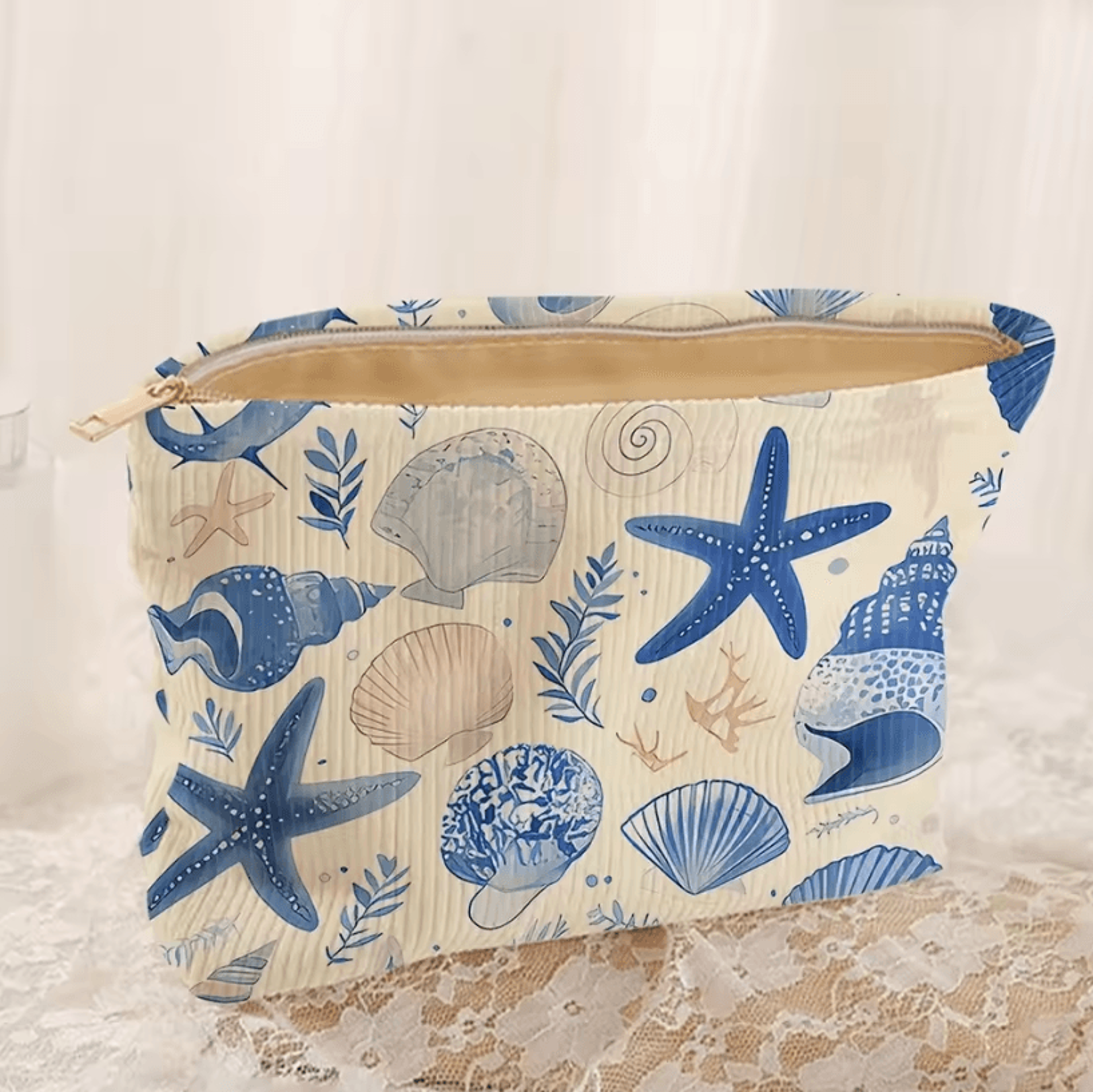 Floral Printed Makeup Bag  Minimalist Corduroy Travel Cosmetic Storage Bag Lightweight Multifunctio 1