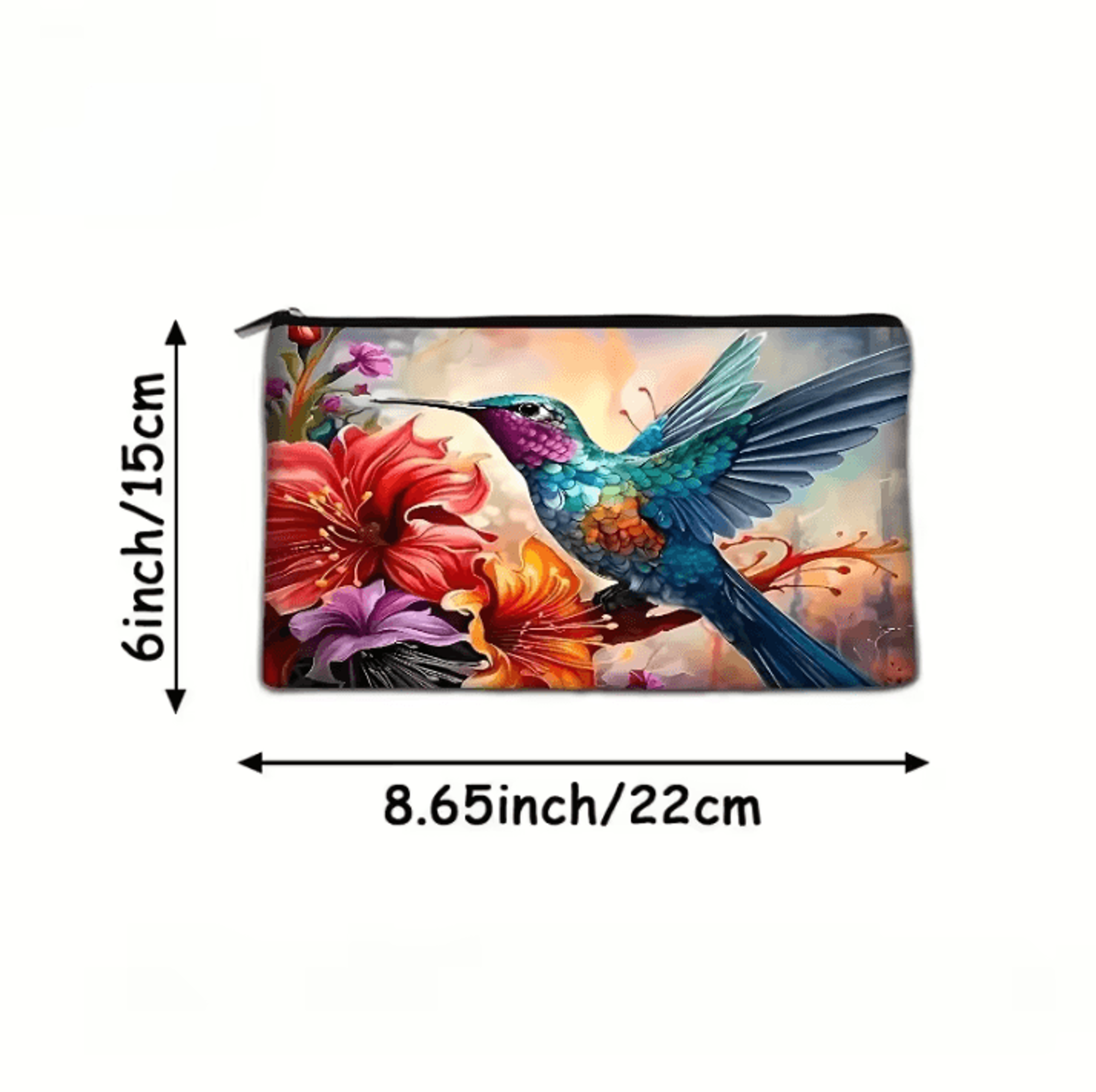 Vibrant Floral Makeup Bag  Hummingbird Cosmetic Bag With Zipper Travel Cosmetic Pouch 5