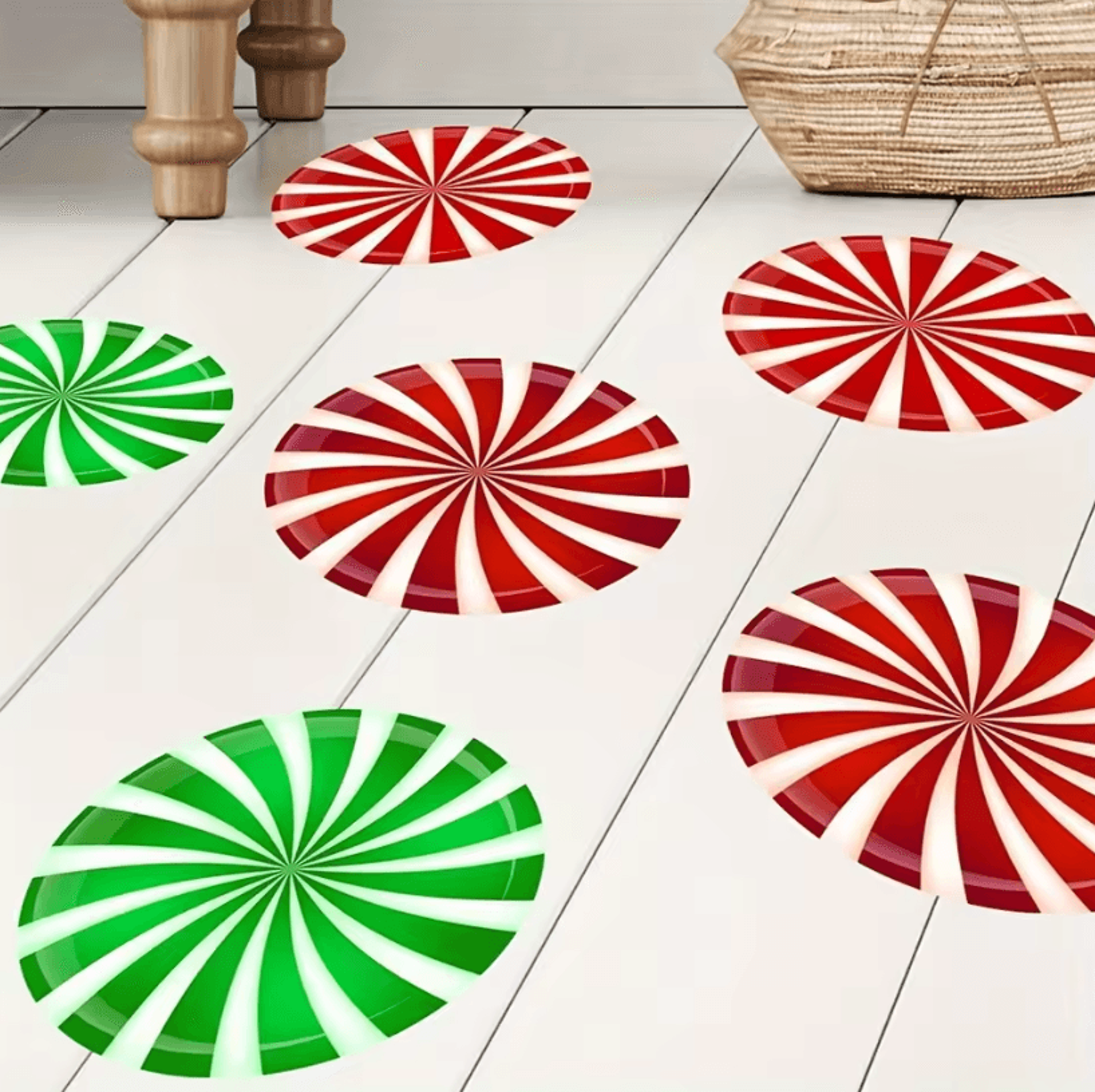 6pcs Colorful Christmas Floor Stickers  Festive PVC Decals With Candy Pattern Xmas Decor For Home   0
