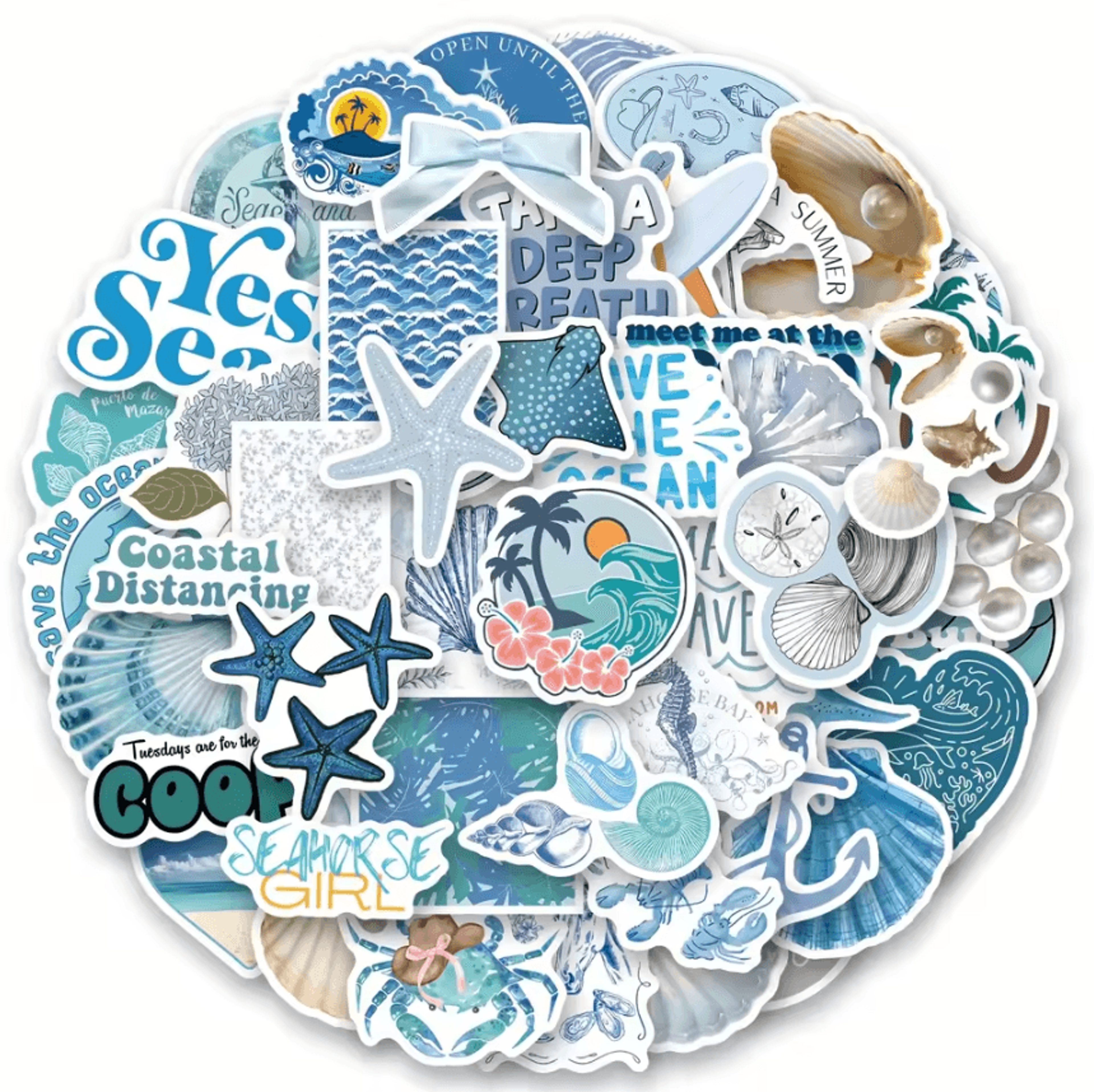 58Pcs Coastal Stickers Pack  Kawaii Cartoon Stickers With Shell  Sea Creature Decals For Skateboard 0