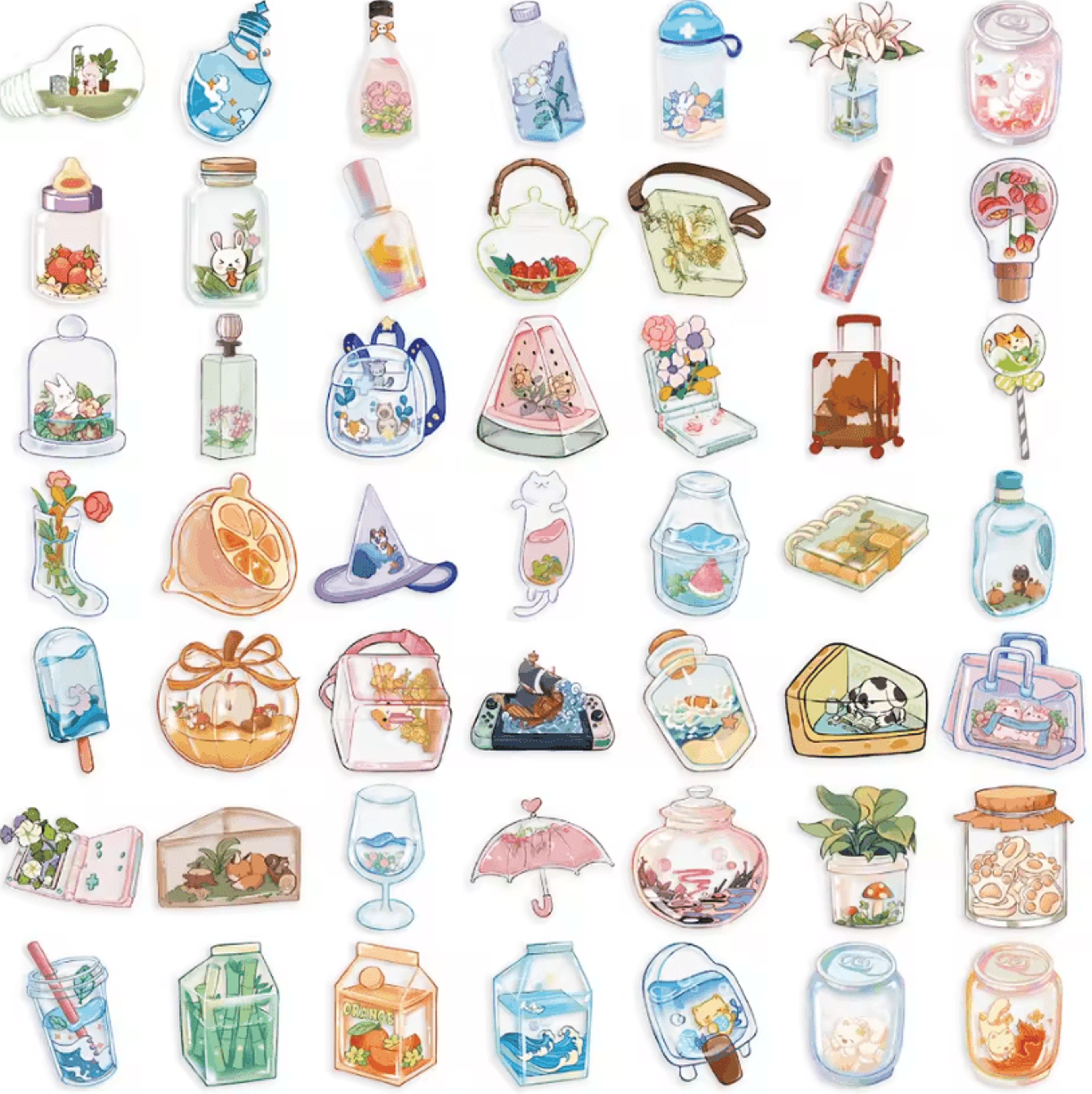 50Pcs Random Transparent Drink Stickers  Glass Water Cup Decals With Decorative PET Stickers For Sc 5
