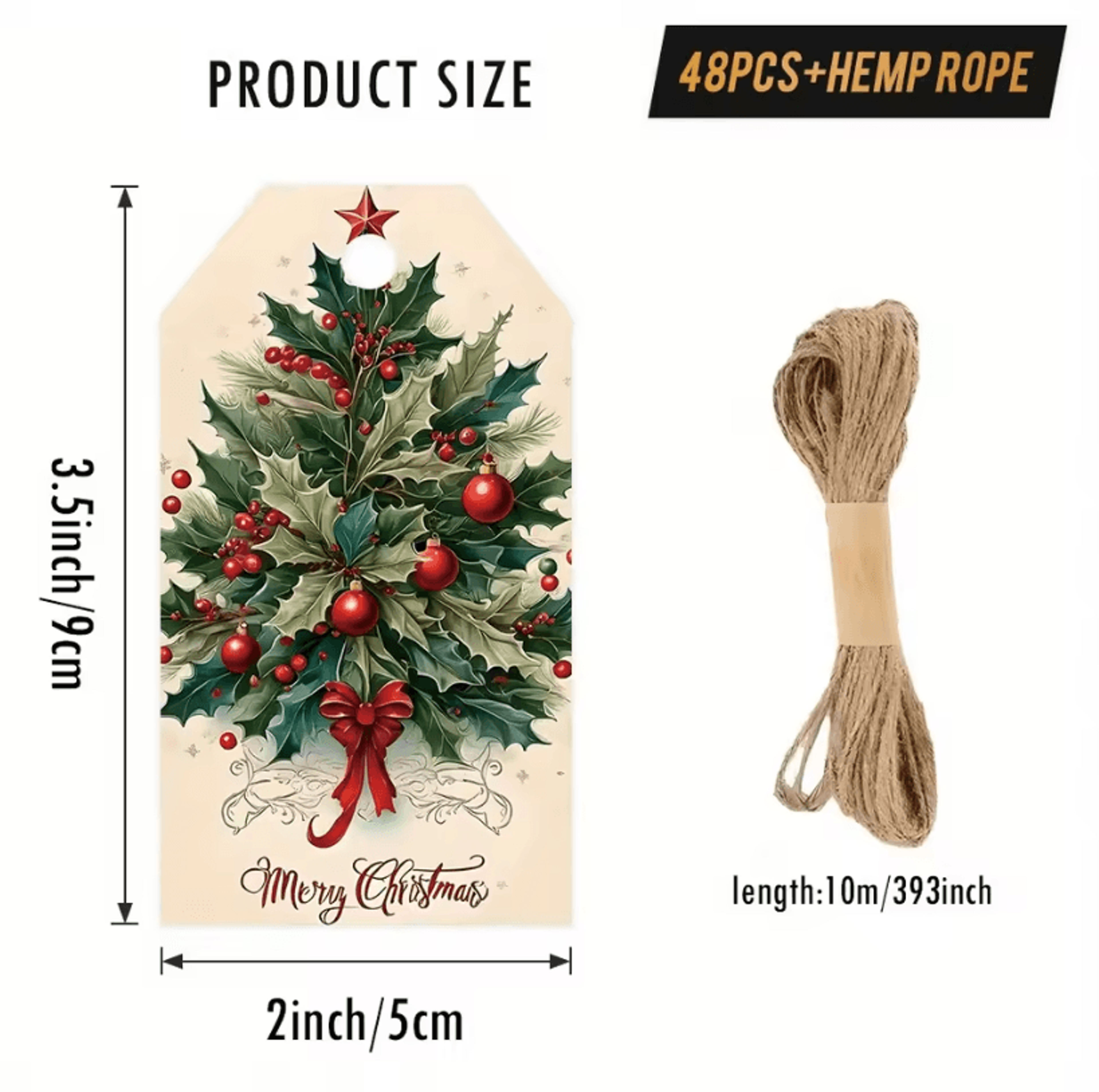 48Pcs Vintage Christmas Gift Tags 354 By 197 In  Holiday Packaging Labels With Hemp Rope For Christ 5