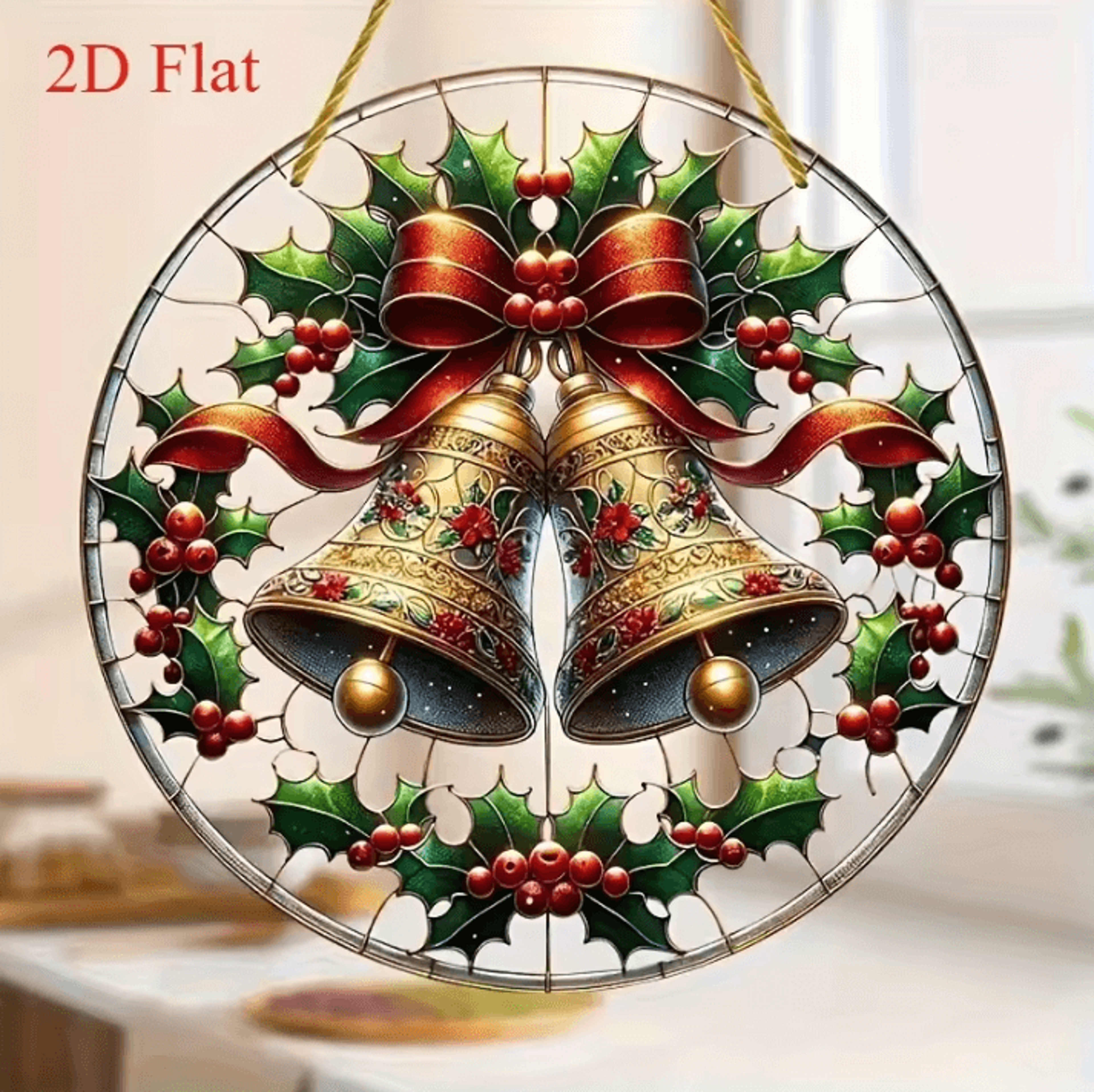 2 Piece Christmas Bell Ornaments  Acrylic Holiday Decorations 2D Flat Hanging Ornaments For Room An 1