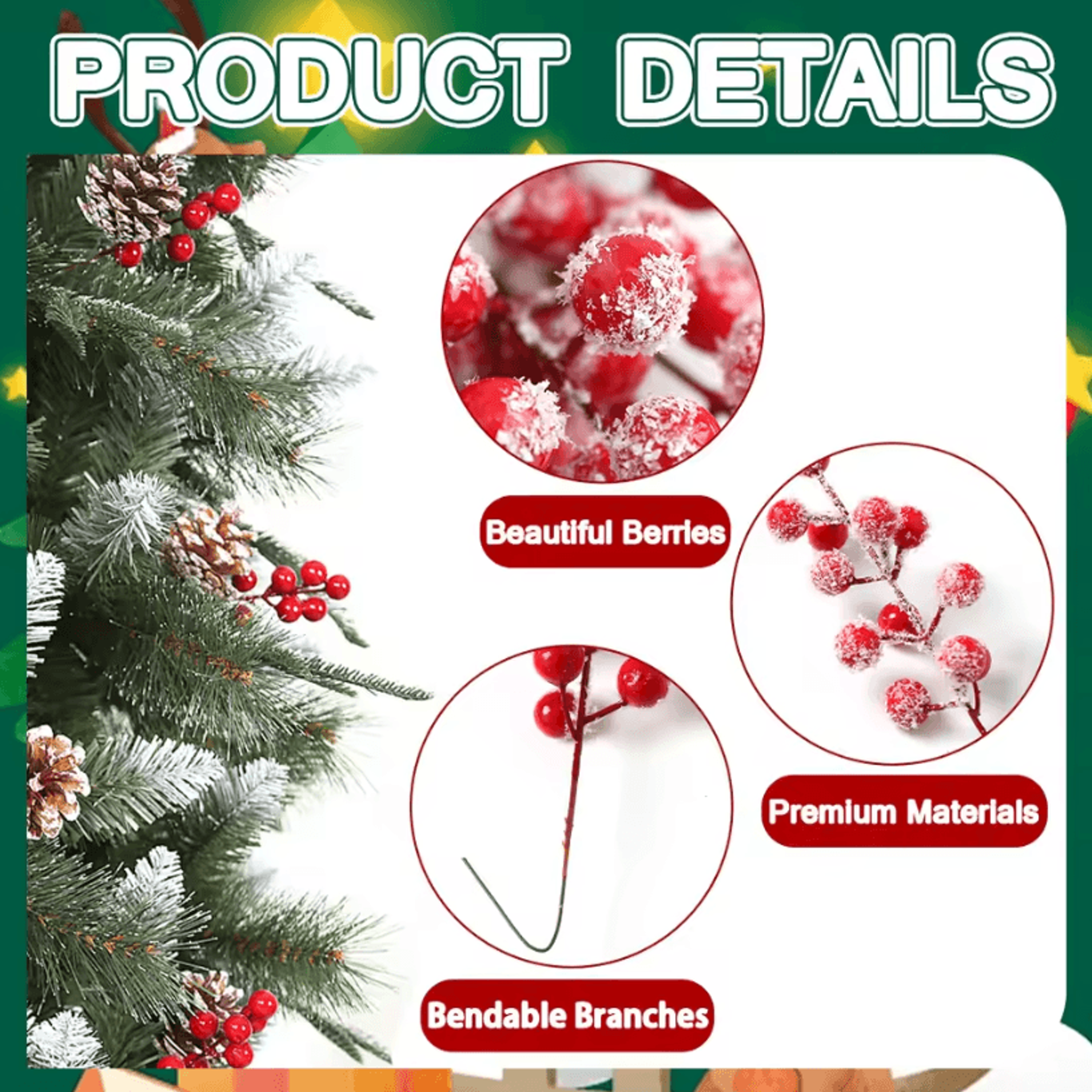 20pcs Artificial Red Berries Stems With Frosted Snow For Christmas Tree Decorations And Festive Hol 4