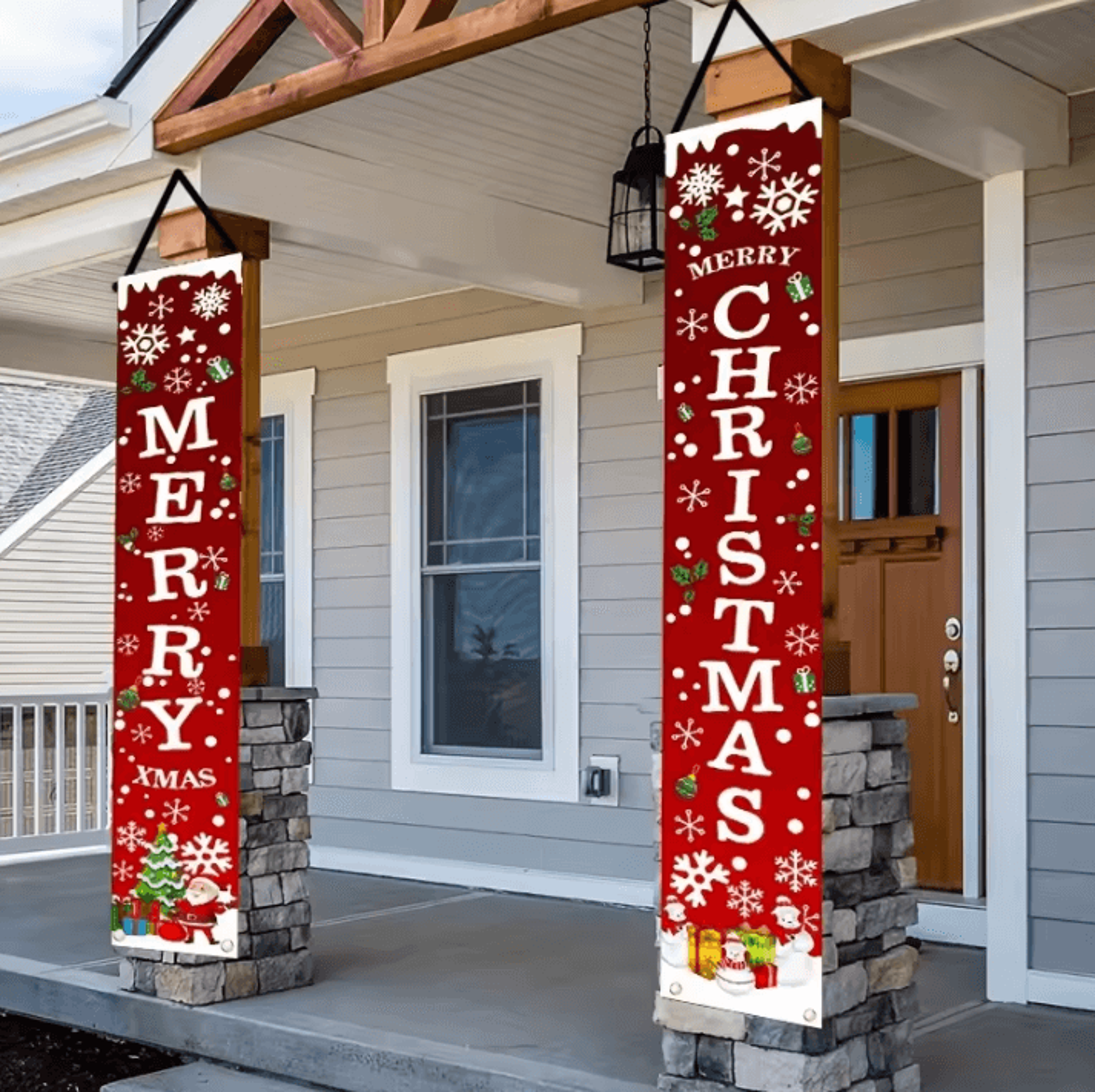 1Pair Christmas Door Banners Polyester 2D Merry Christmas Flag 12 By 71 Inches For Indoor Outdoor G 0