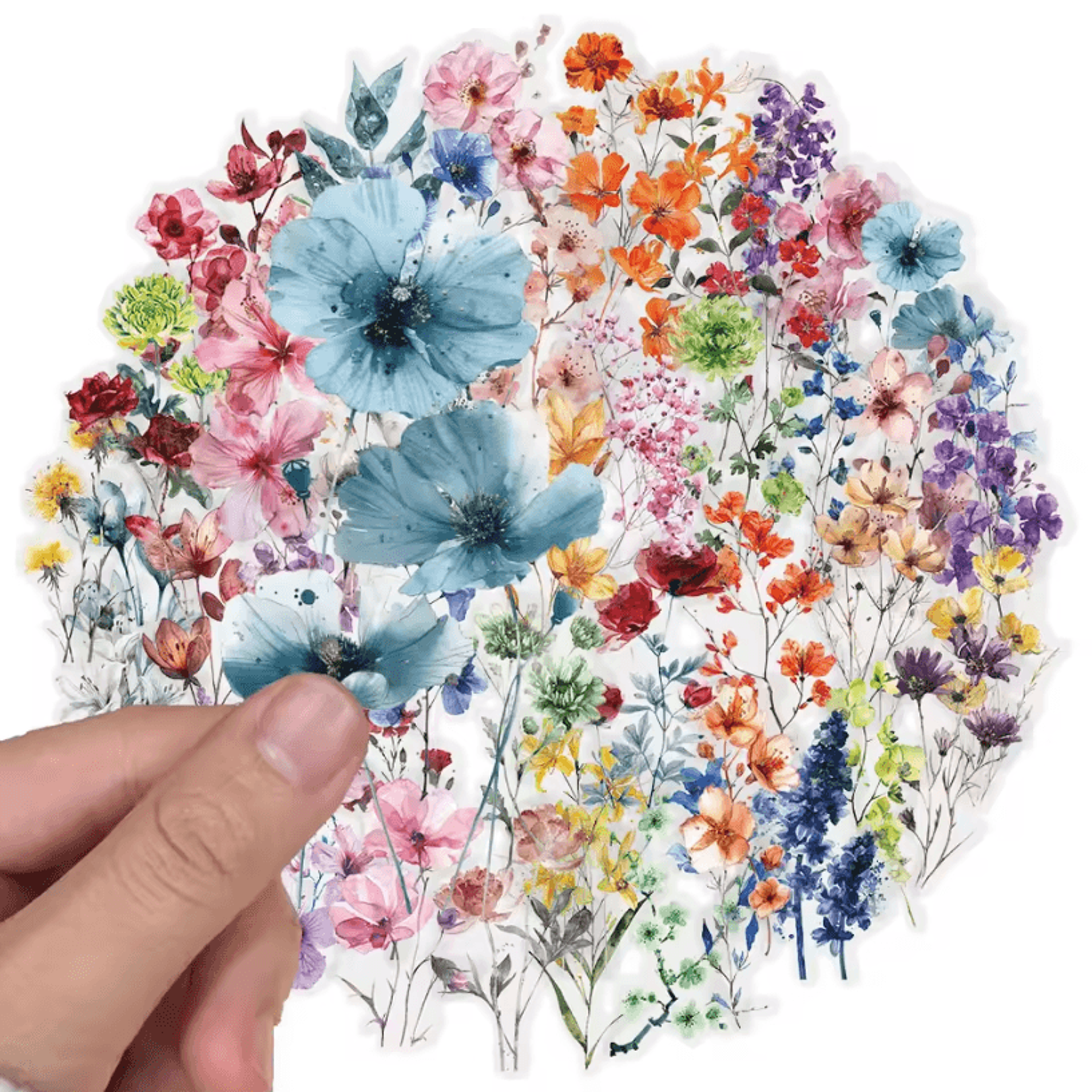 50pcs Transparent Flower Stickers Ink Floral Decorative Craft Stickers For Notebook Guitar Brochure 2