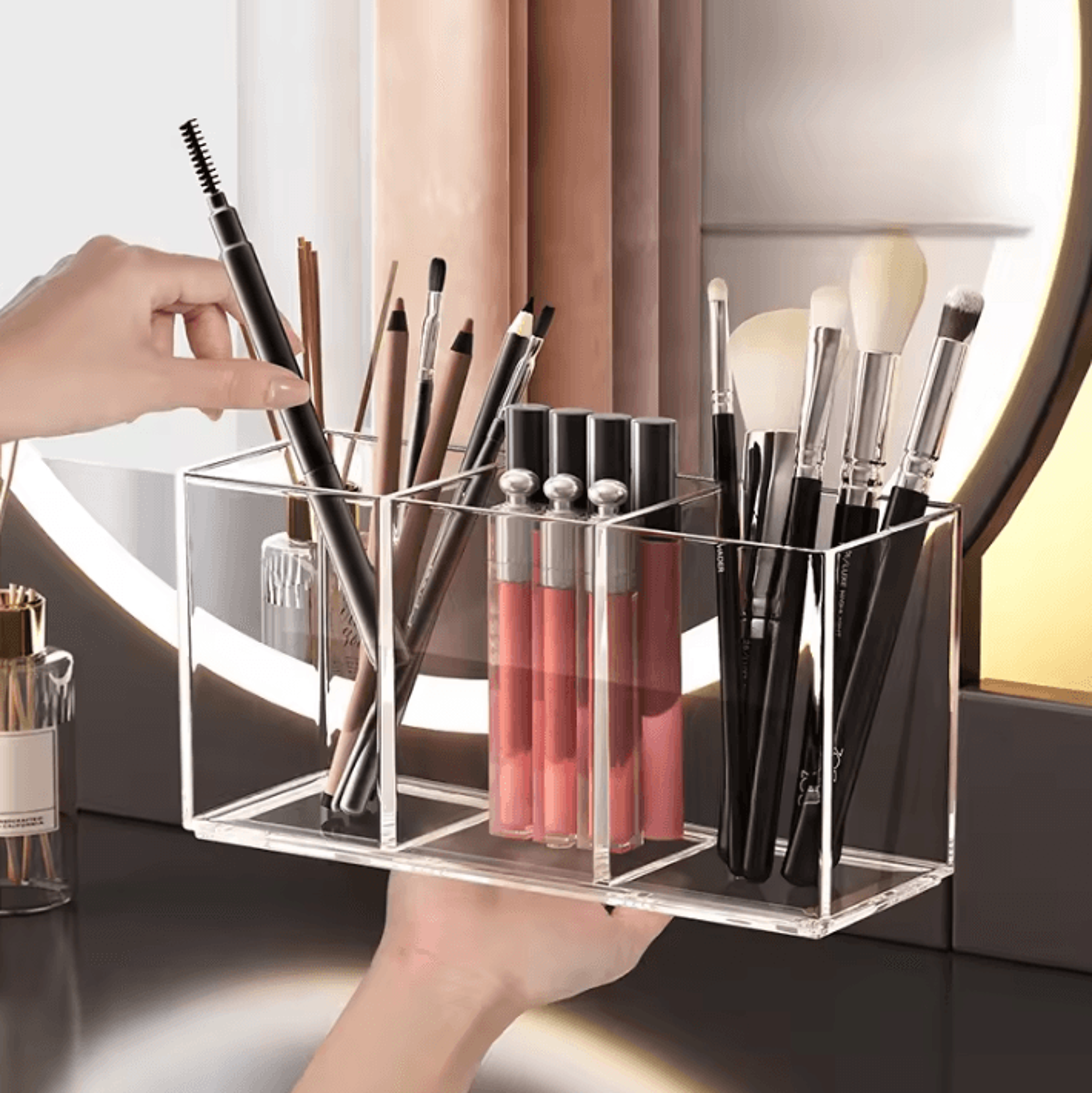 1pc Transparent Transparent Makeup Organizer Cosmetic Storage Holder For Lipstick Brushes Skincare  3