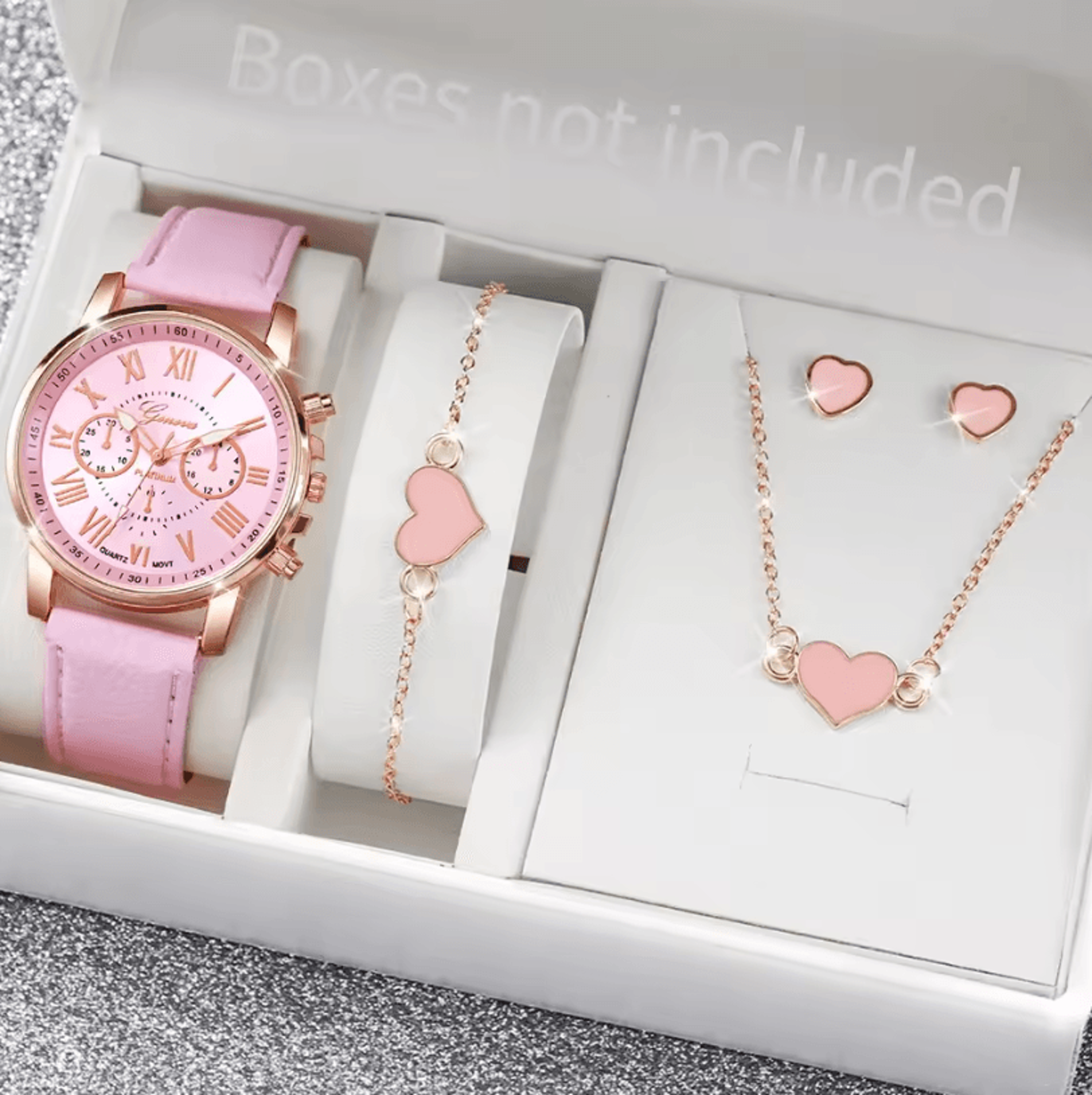 Fashion Womens Quartz Watch Set With Leather Bands And Heart Rhinestone Accent 56 PCS 7