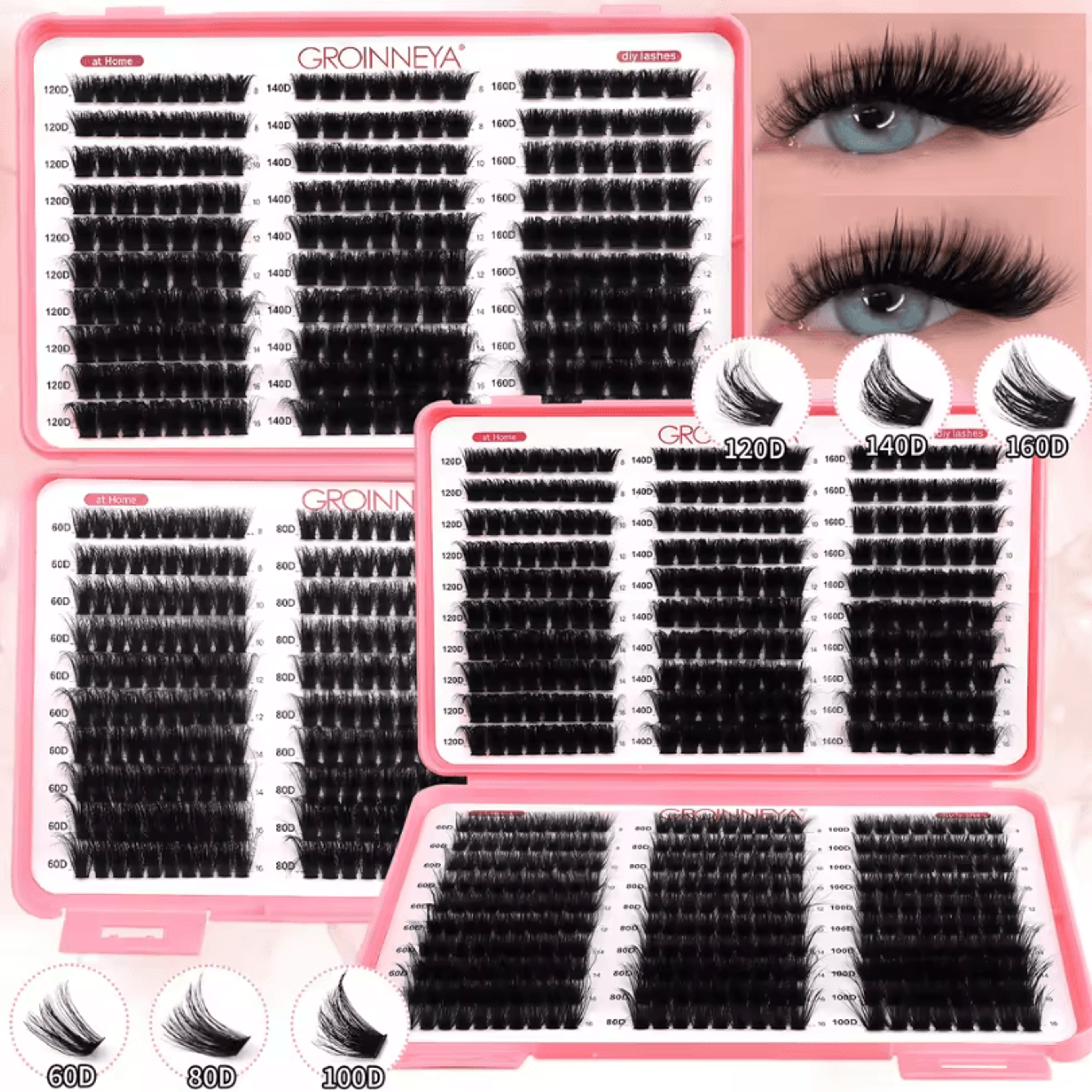 Cluster Lash Extensions Set  Mixed Tray Of Fluffy Volume Individual Lashes For DIY Cat Eye Look 0