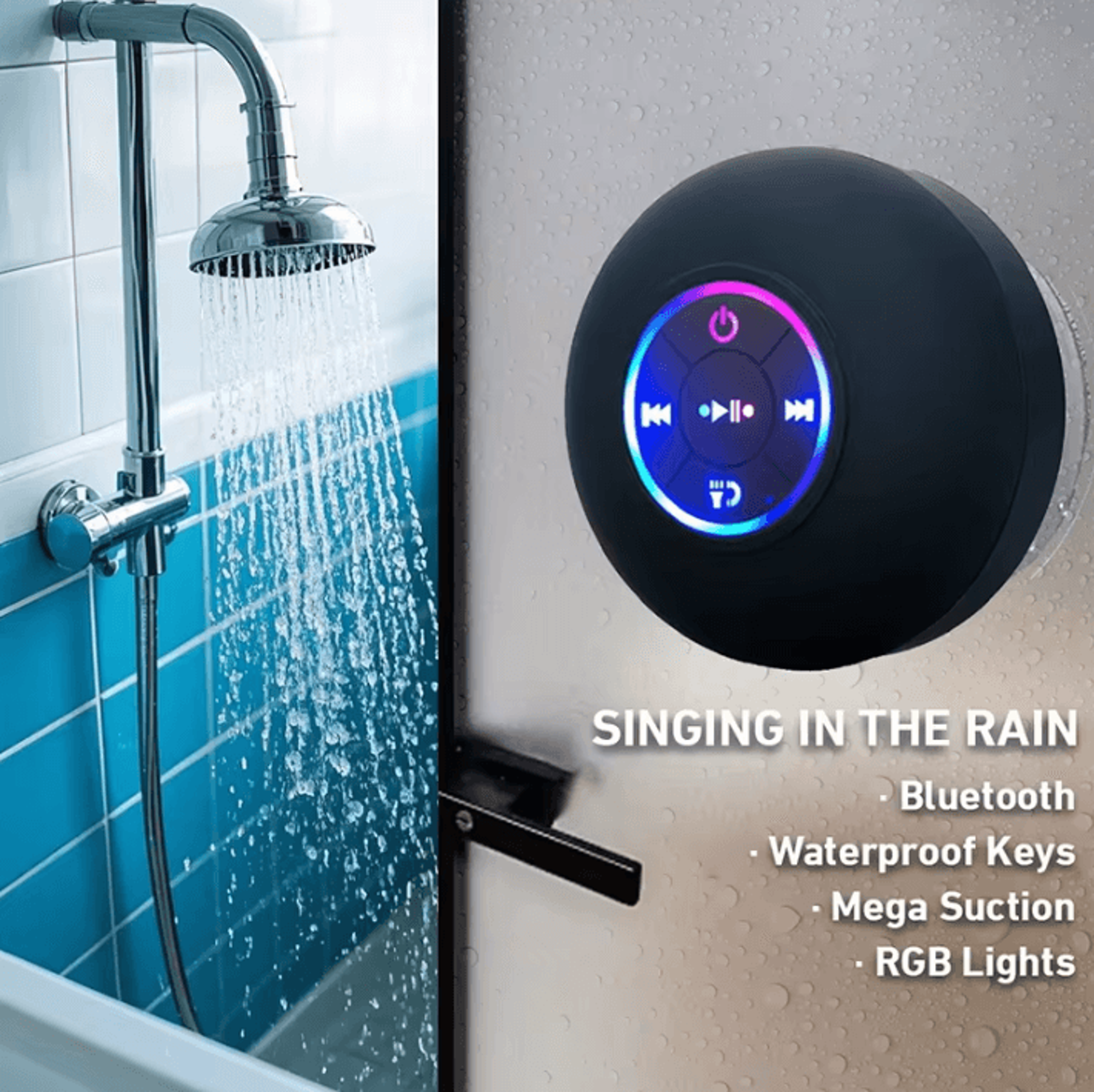 Portable Wireless Bluetooth Speaker With LED Light IPX4 Waterproof Loudspeaker With Large Suction C 0