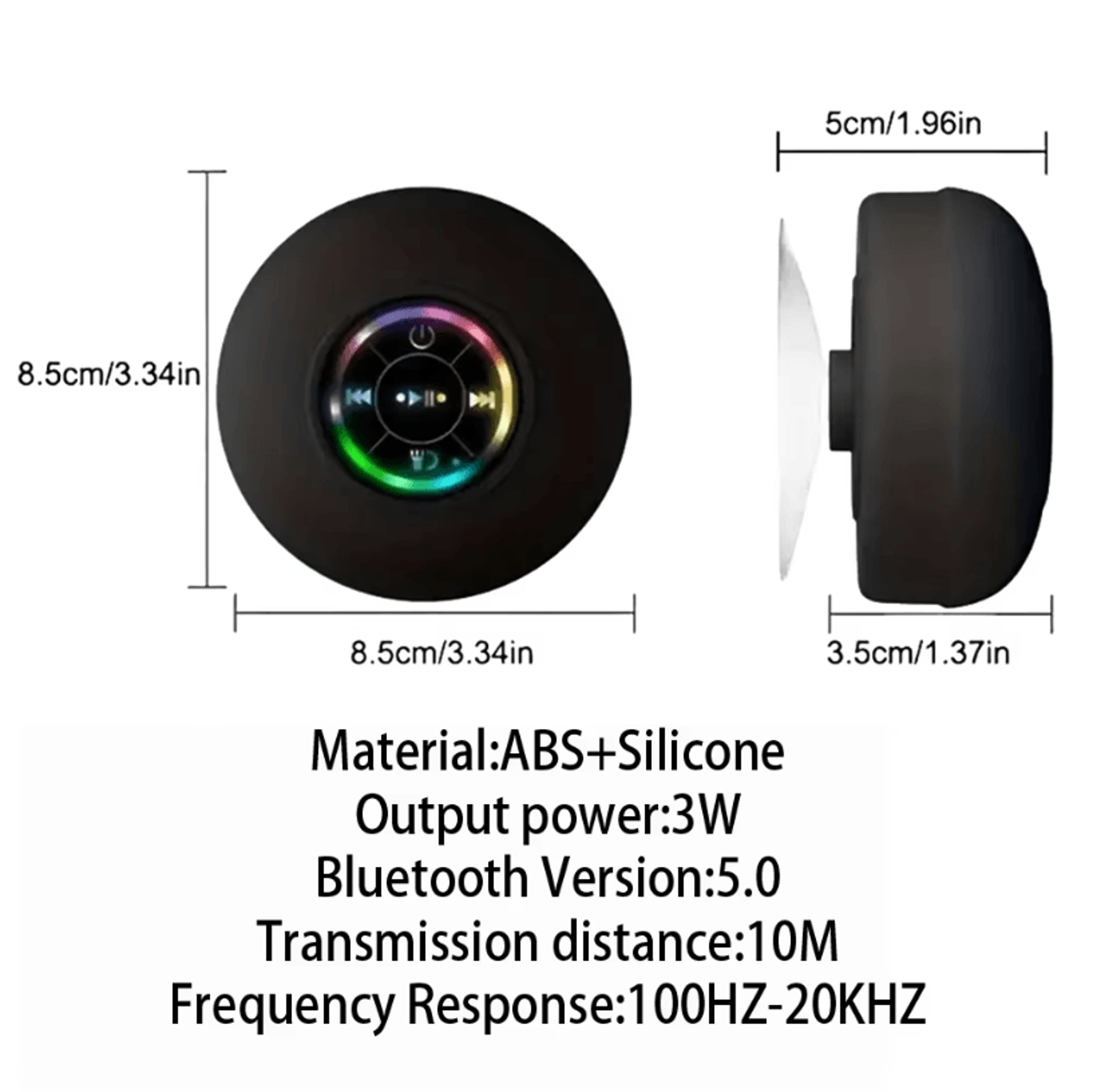 Portable Wireless Bluetooth Speaker With LED Light IPX4 Waterproof Loudspeaker With Large Suction C 5