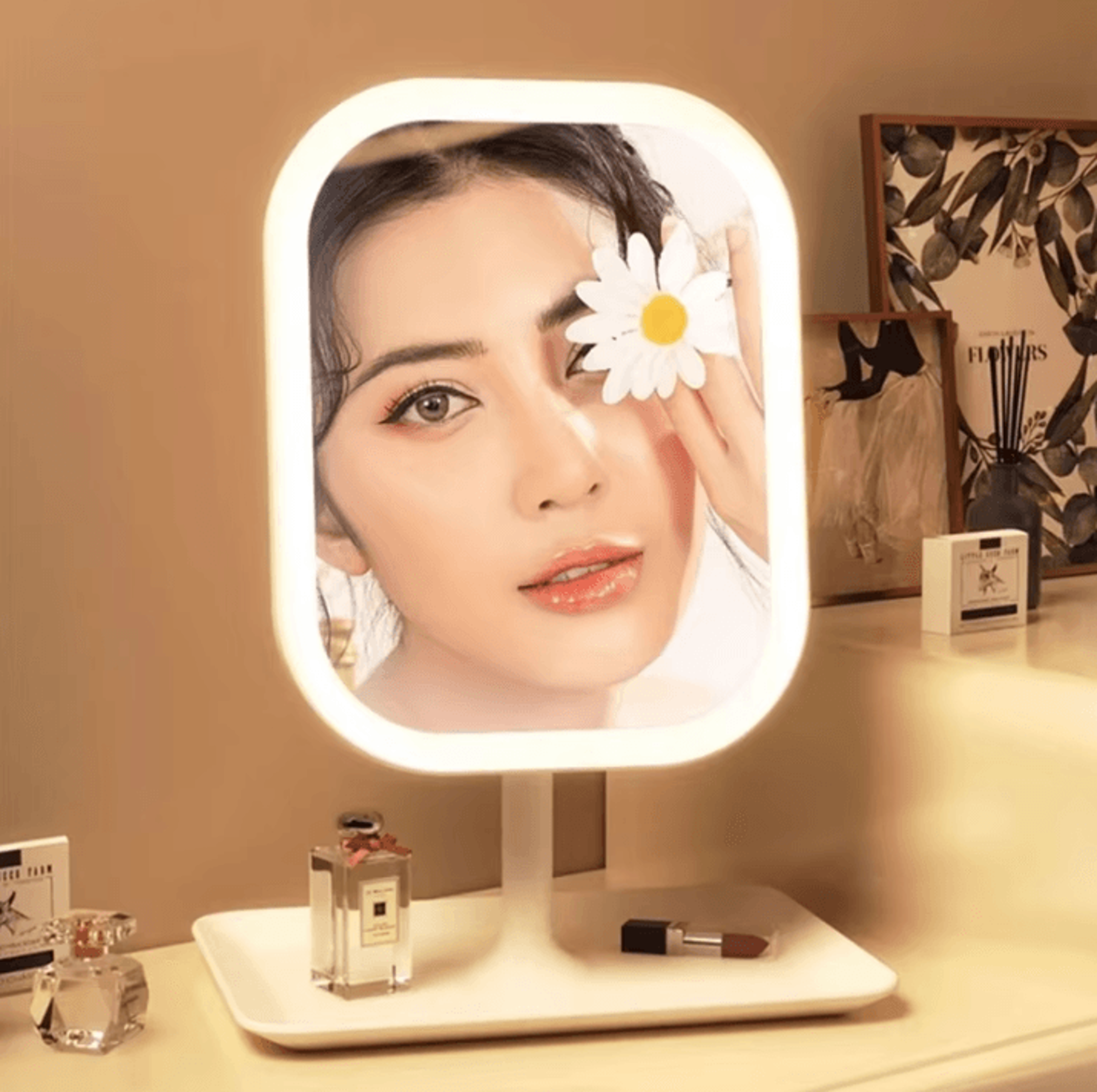 Niche Modern Desktop LED Makeup Mirror With 3 Color Light Touch Vanity Mirror For Bedroom Dressing 2