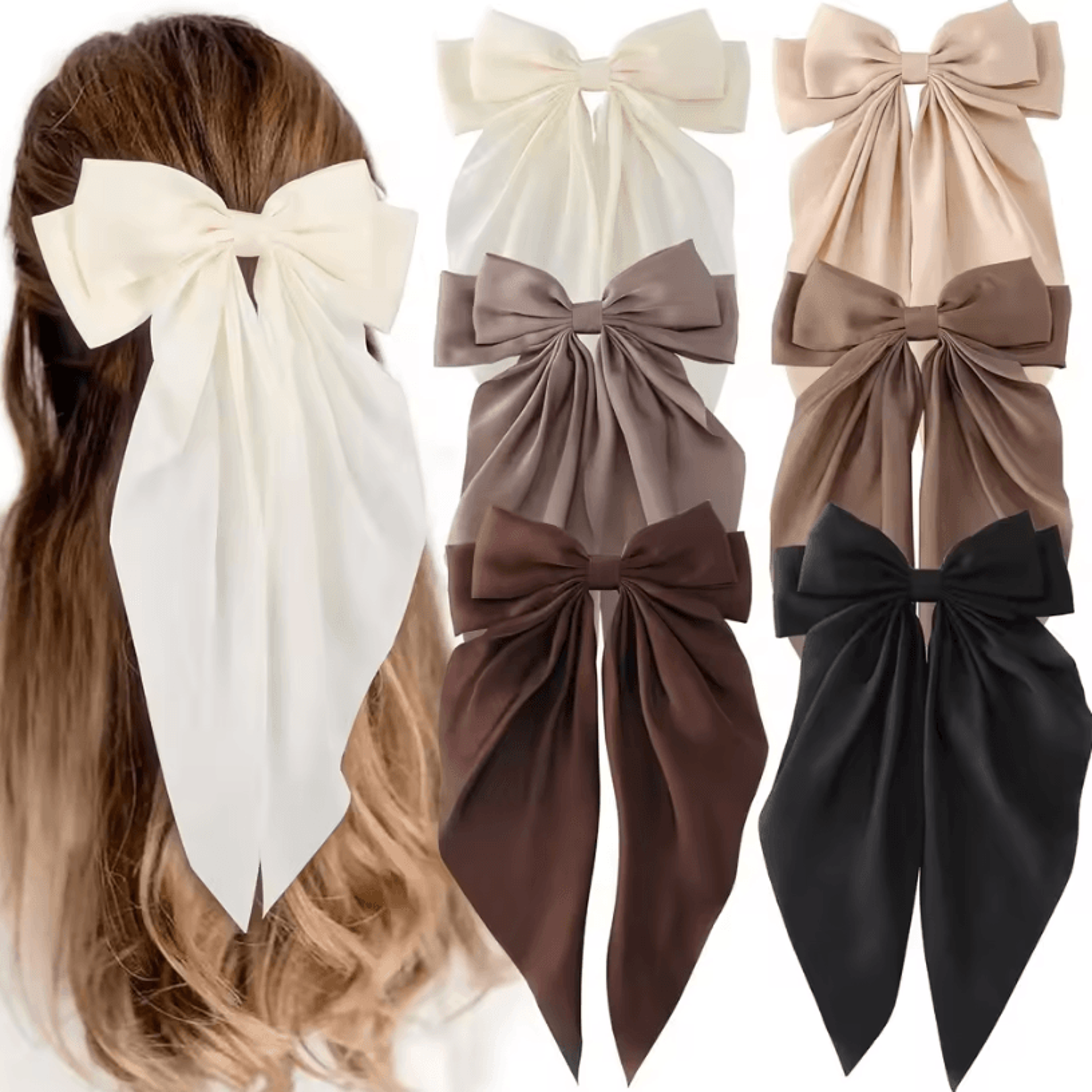 Korean Hair Clips Big Bowknot Solid Satin Long Ribbon Hair Clips For Women And Girls 29
