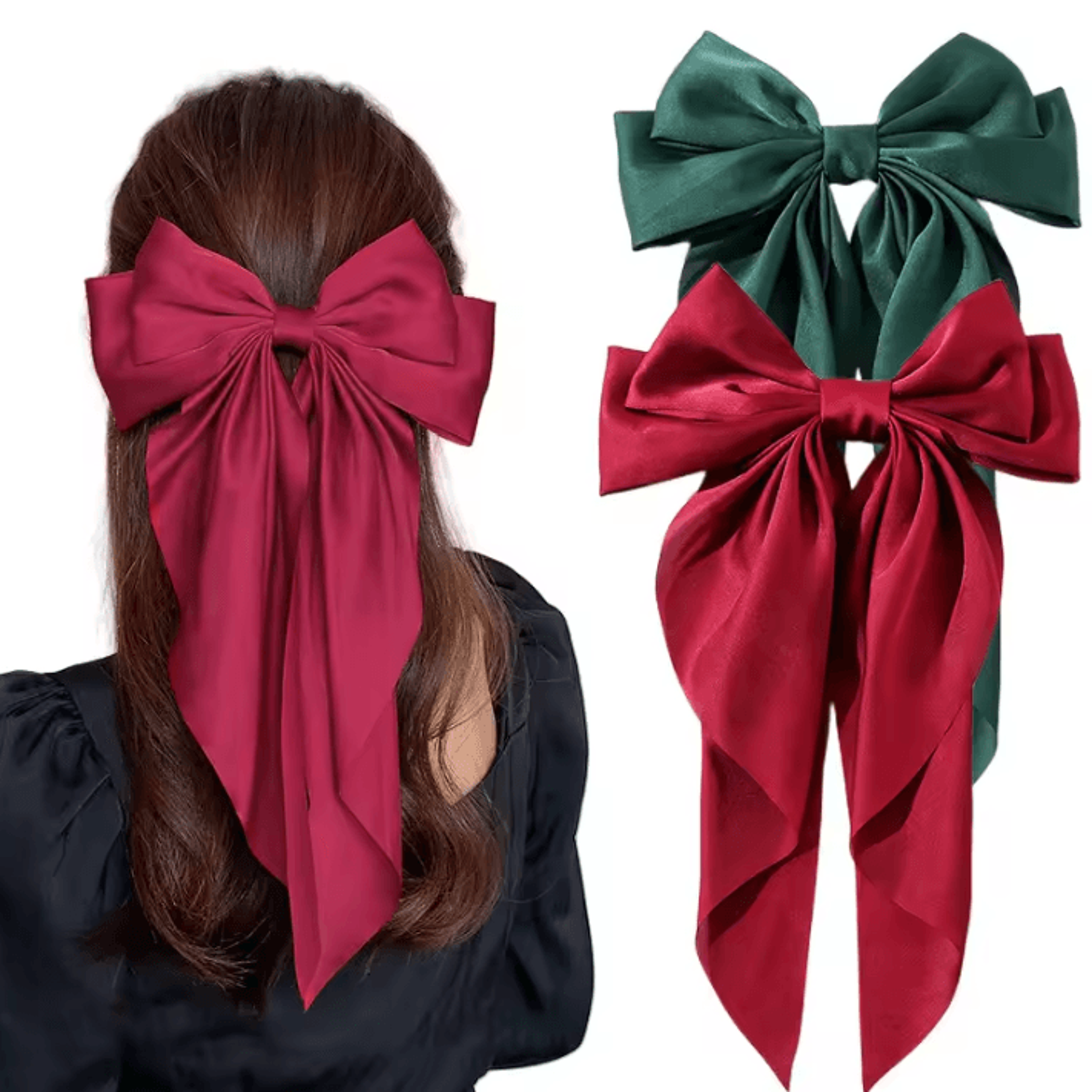 Korean Hair Clips Big Bowknot Solid Satin Long Ribbon Hair Clips For Women And Girls 21