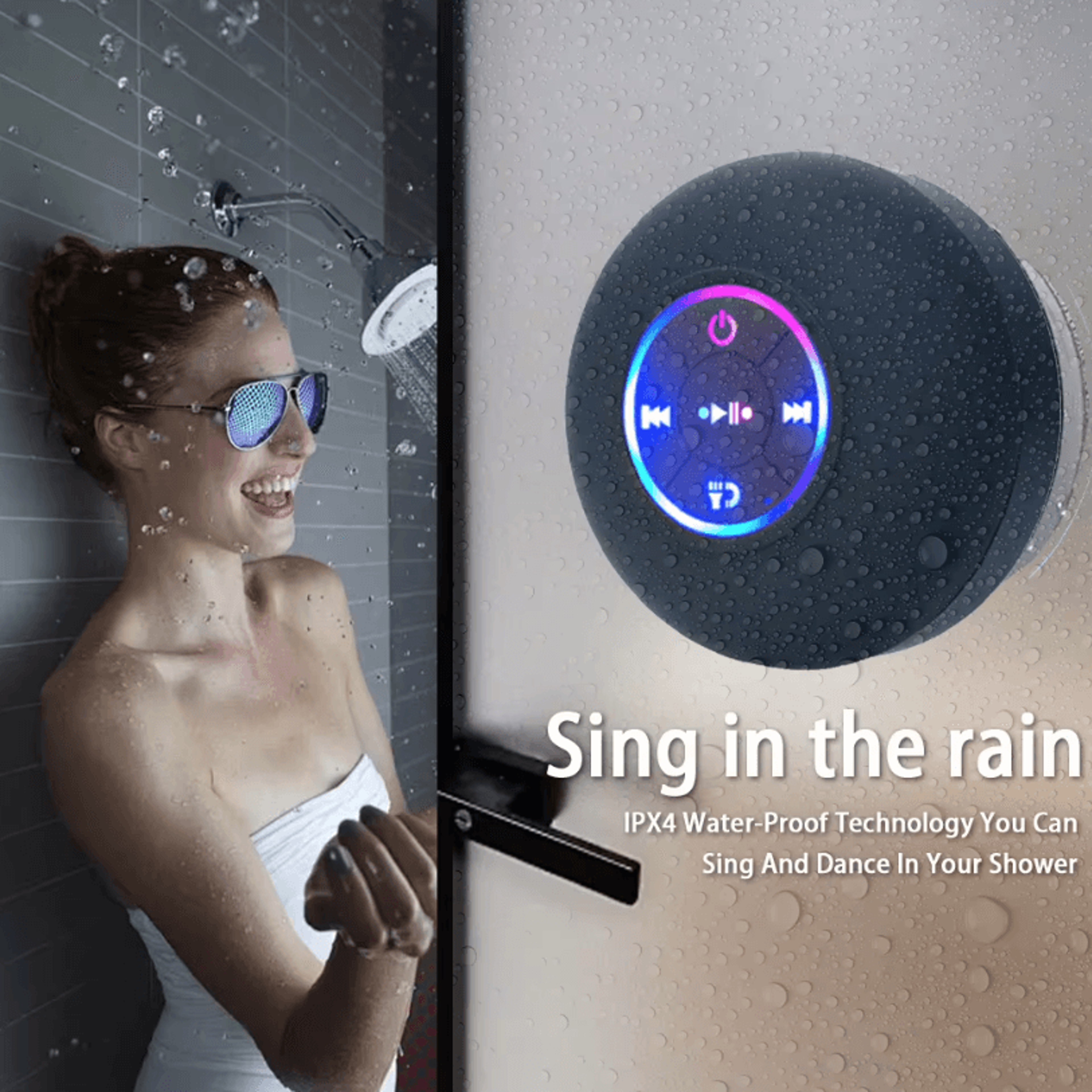 Portable Bluetooth Speaker  LED IPX4 Waterproof Outdoor Loudspeaker With Suction Cup Mini Stereo So 0