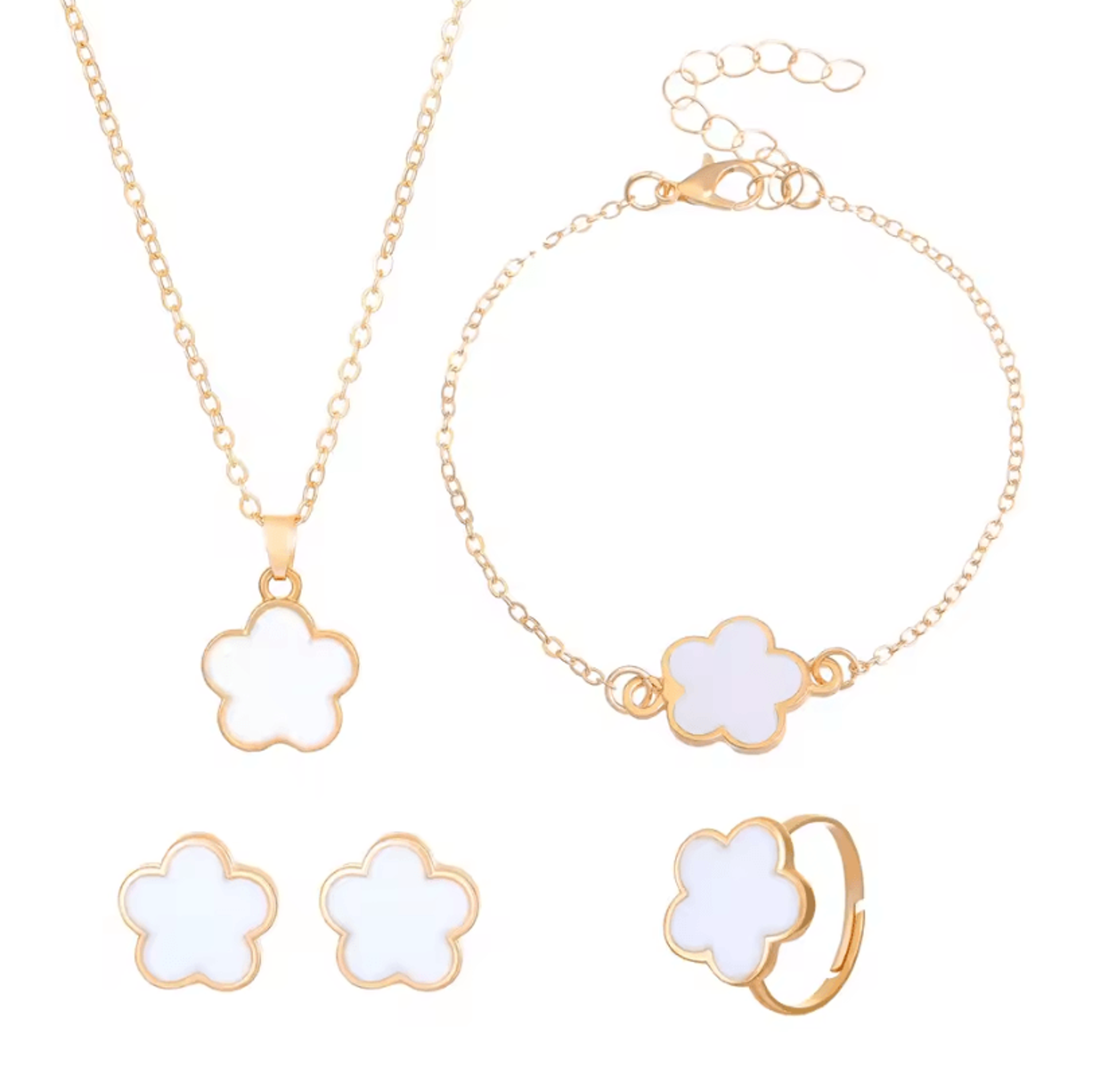 Lucky Clover Jewelry Set  FivePetal Flower Bracelet Necklace And Earrings Stylish Accessories For W 6