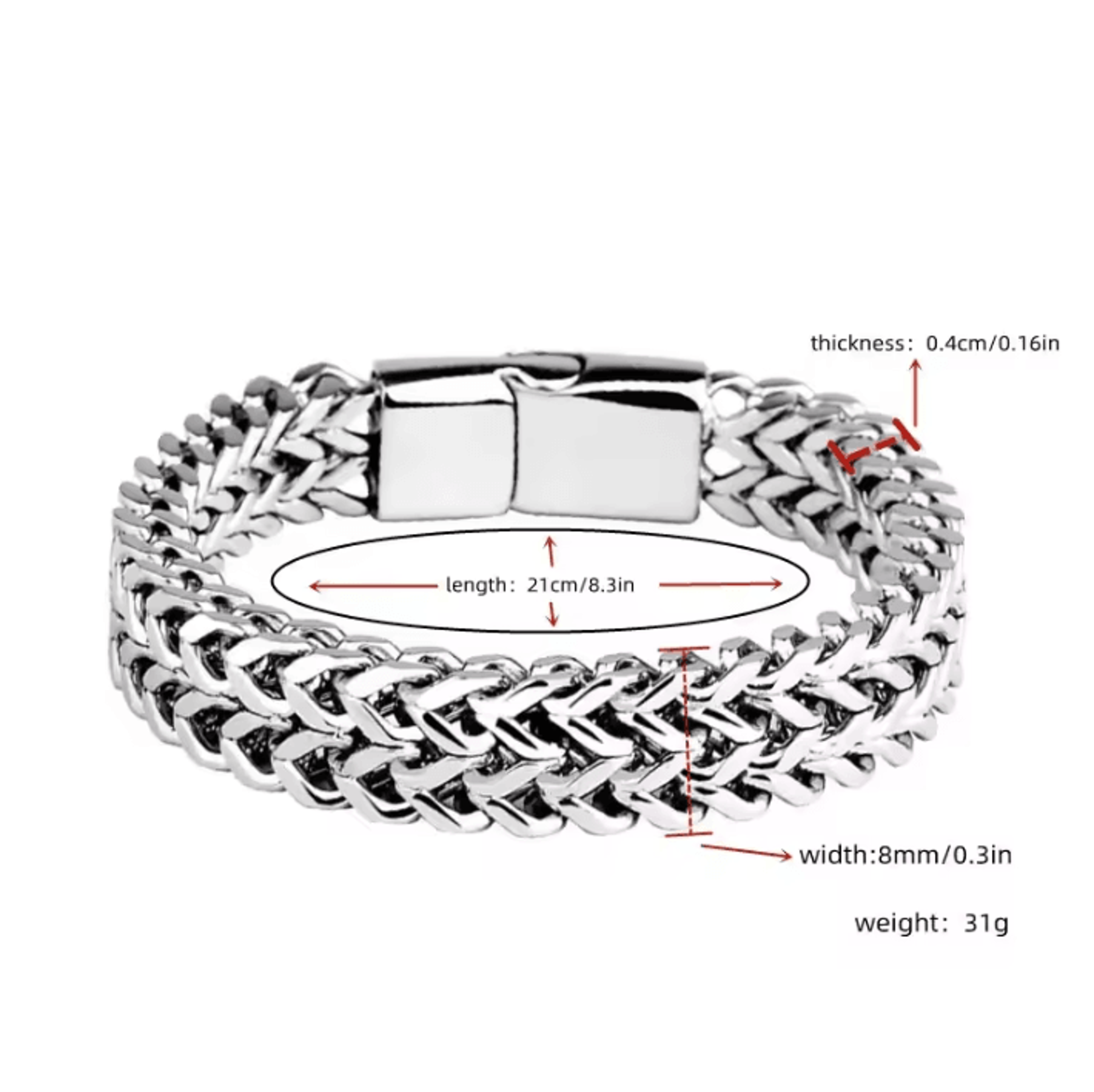 Stainless Steel Braided Bracelet  Double Row Fish Scale Magnetic Buckle Bracelet With Keel Detail 8 5