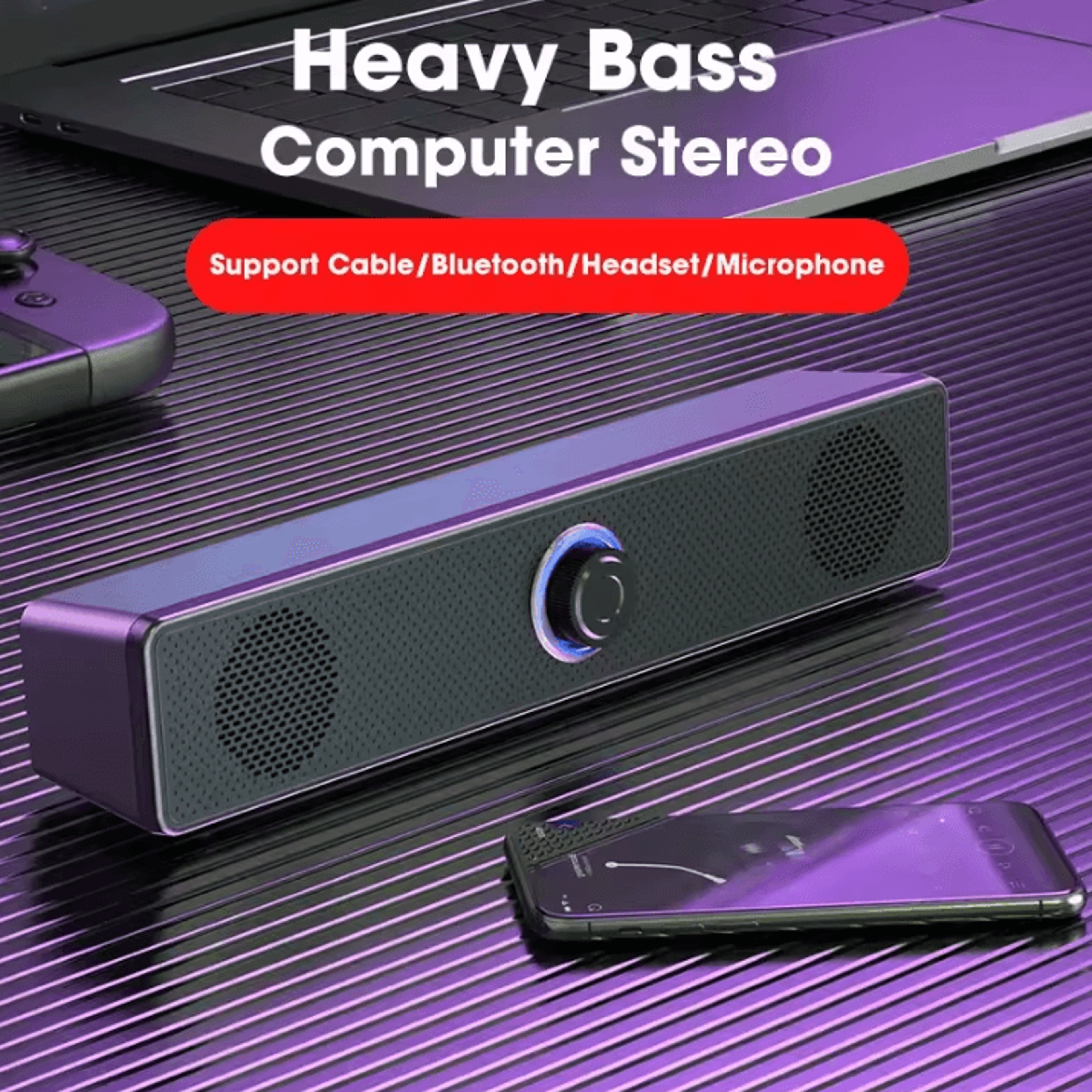 4D Surround Sound Bluetooth Soundbar With Subwoofer  Powerful Wired Stereo Speaker For TV Computer  1