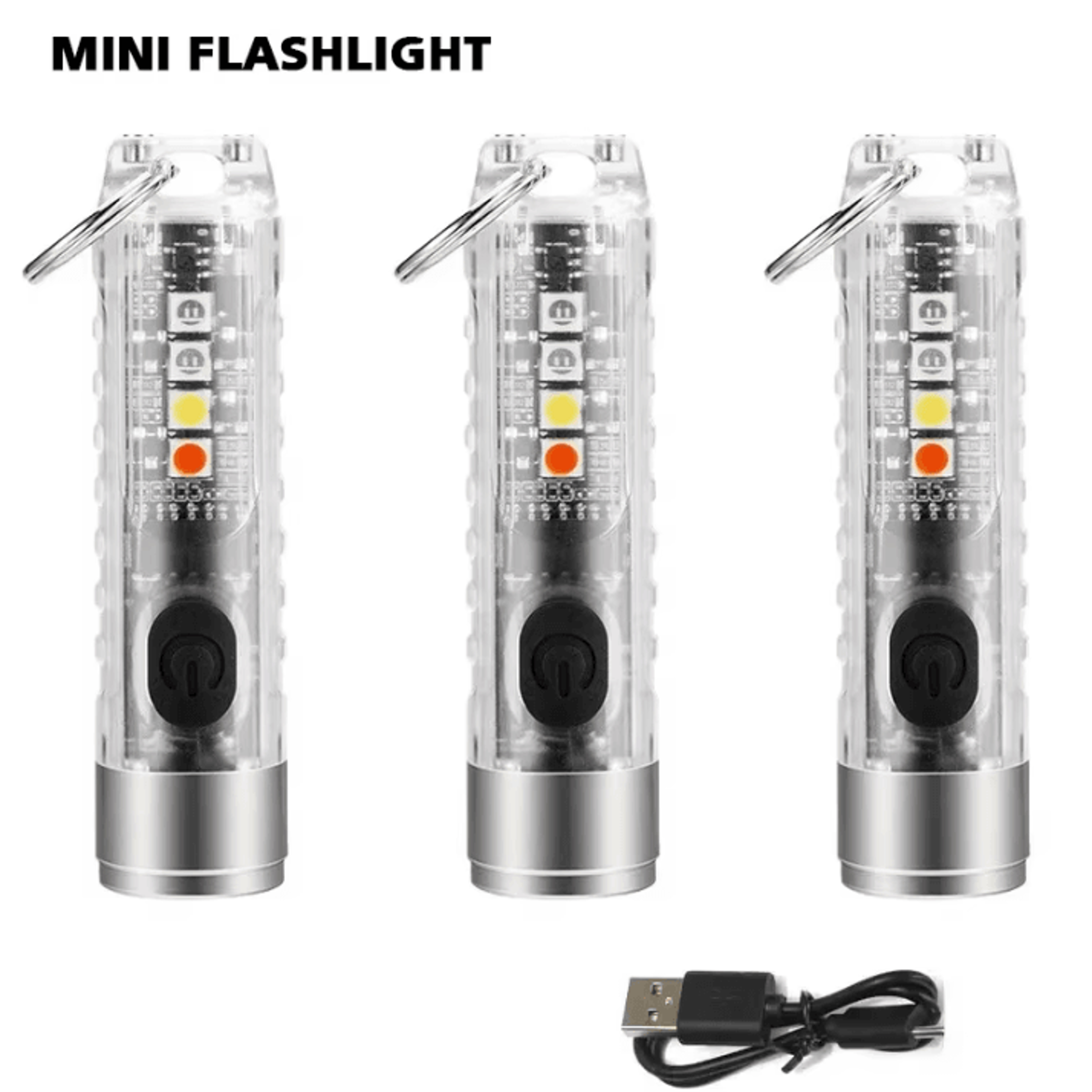 3Pcs Mini Keychain Flashlight With TypeC Fast Charging 5000mAh Battery Waterproof Magnet And Warnin 0