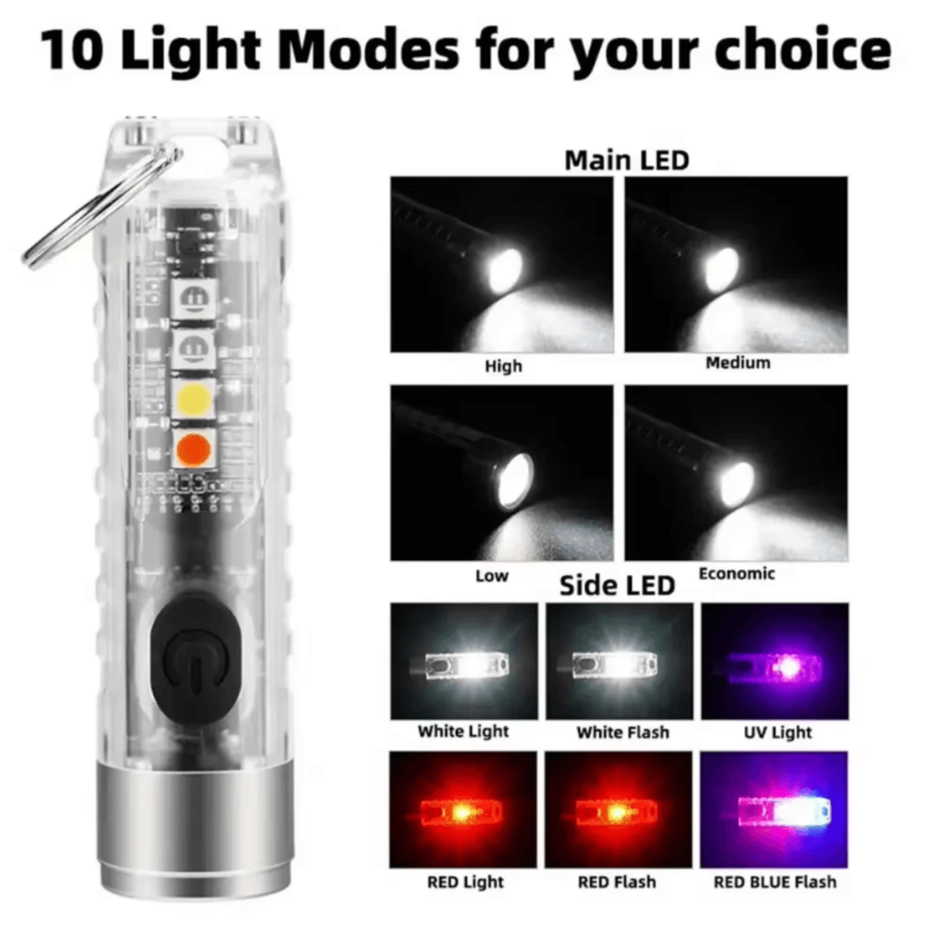 3Pcs Mini Keychain Flashlight With TypeC Fast Charging 5000mAh Battery Waterproof Magnet And Warnin 5