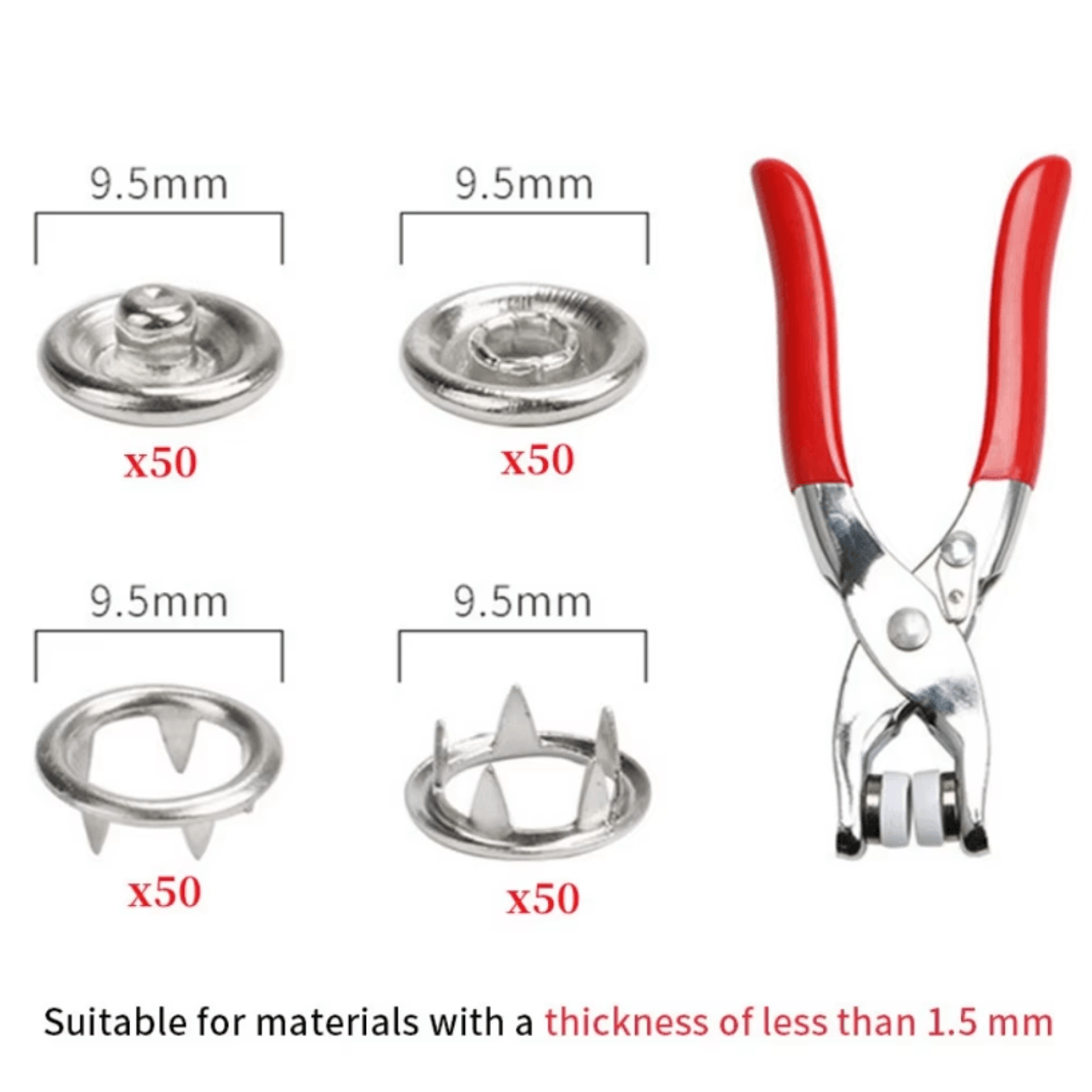 1pc Plier 50 Sets Metal Snap Button Plier Kit With 50 Sets Of Snap Fasteners For Clothing Sewing 3