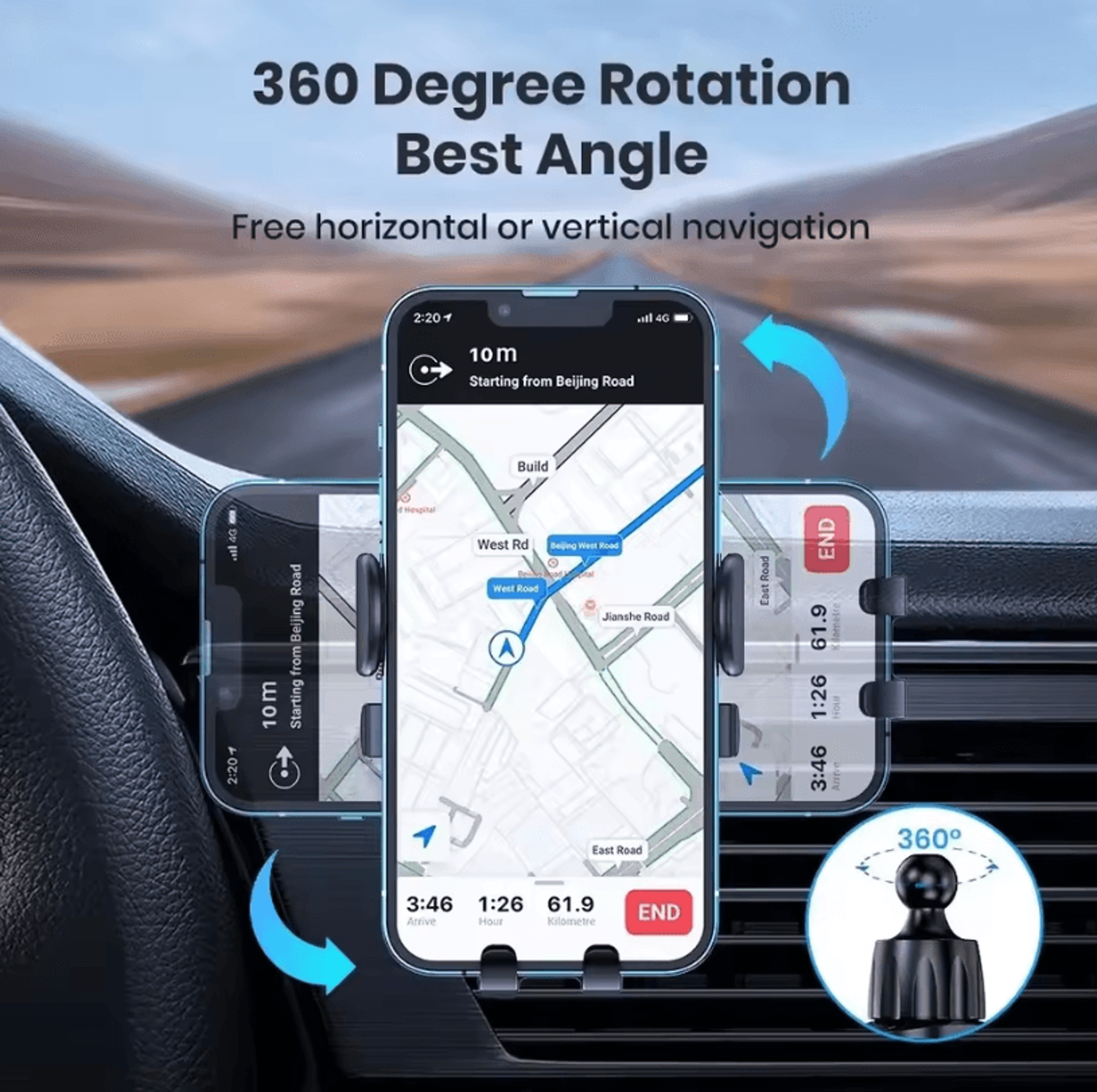 Gravity Car Phone Holder With 360 Rotation For Air Vent Mount And OneHand Placement 1
