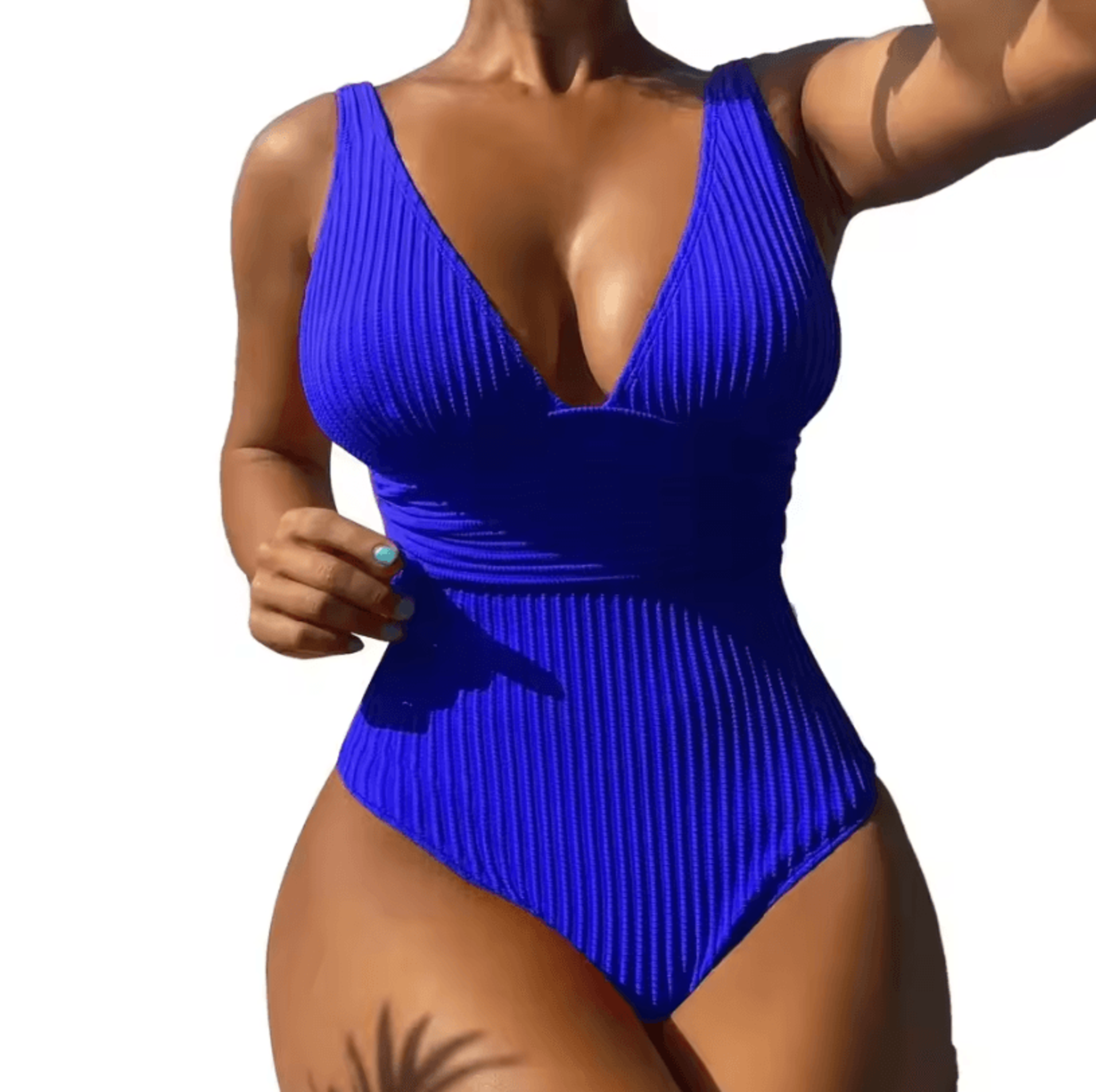 Womens Contrast Mesh One Piece Swimsuit  VNeck Backless Tummy Control High Cut Swimwear 9